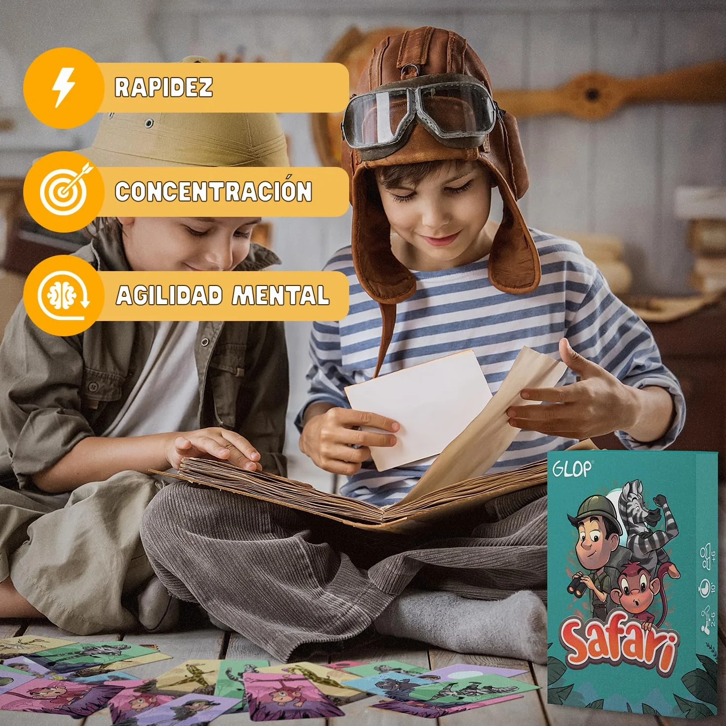 Glop Safari Juego de Cartas Familiares 2-6 Jugadores 6-99 Años