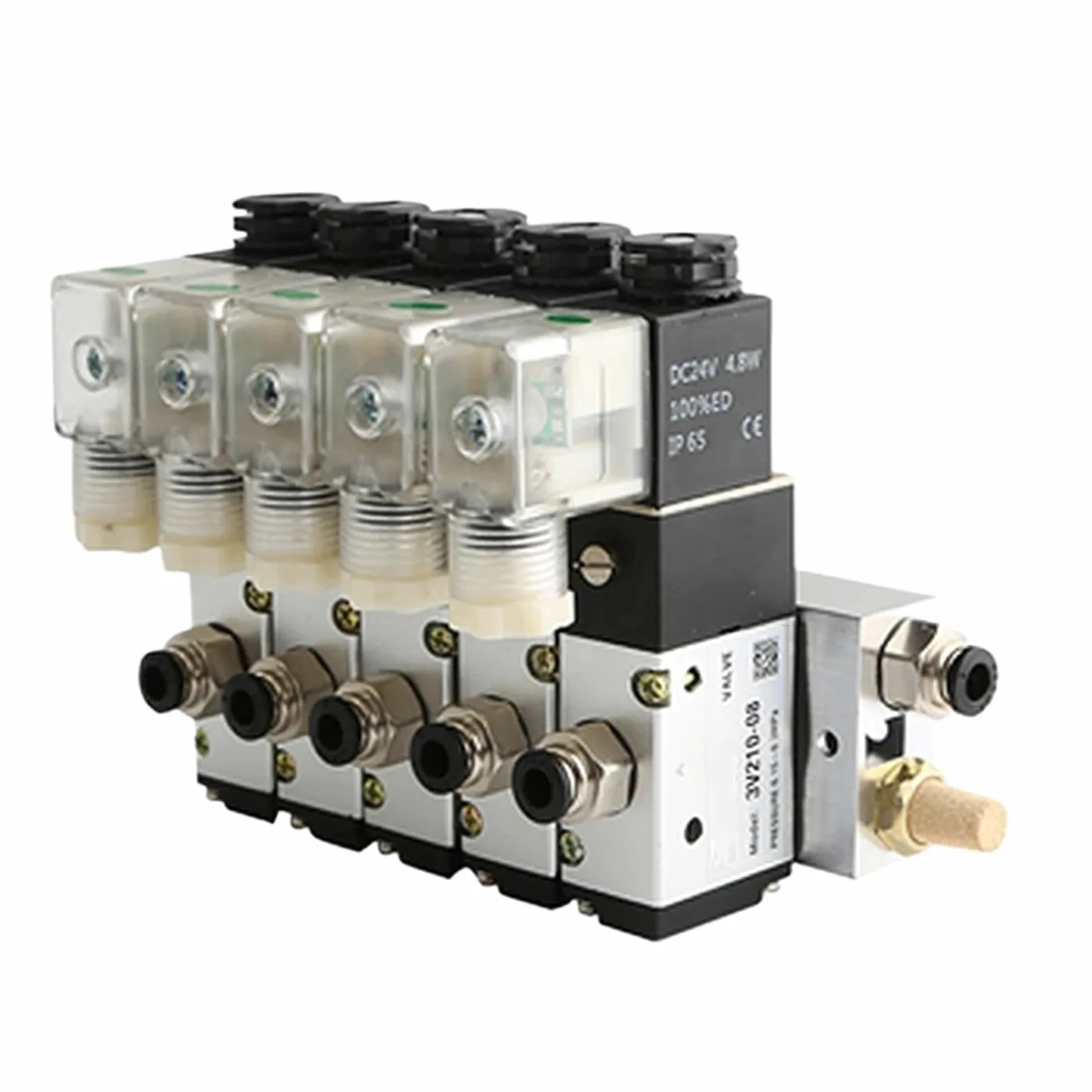 Bloque de electroválvula neumática 3V210-08, 220 V, 24 V, opción múltiple, con silenciador, base de montaje, colector, 2/3/4/5/6 filas, 3 puertos(2 Row 6mm fitting,AC220V)