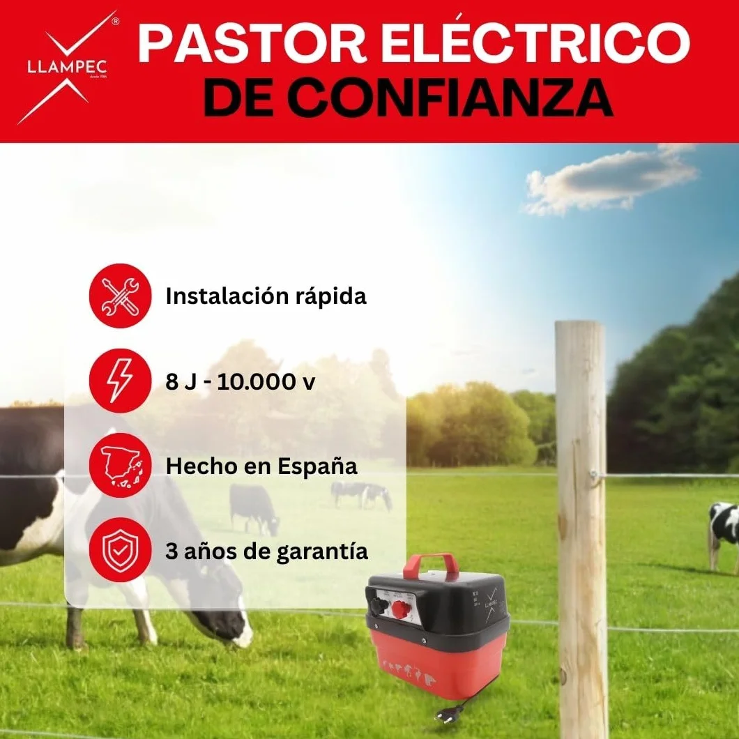 Llampec Pastor Eléctrico 19 MAX con Conexión a Red 230 V – 8 J - 10.000 V - 130 km de Alcance – Cerca eléctrica de Alta Potencia para Animales Salvajes y Ganado – Fabricado en España
