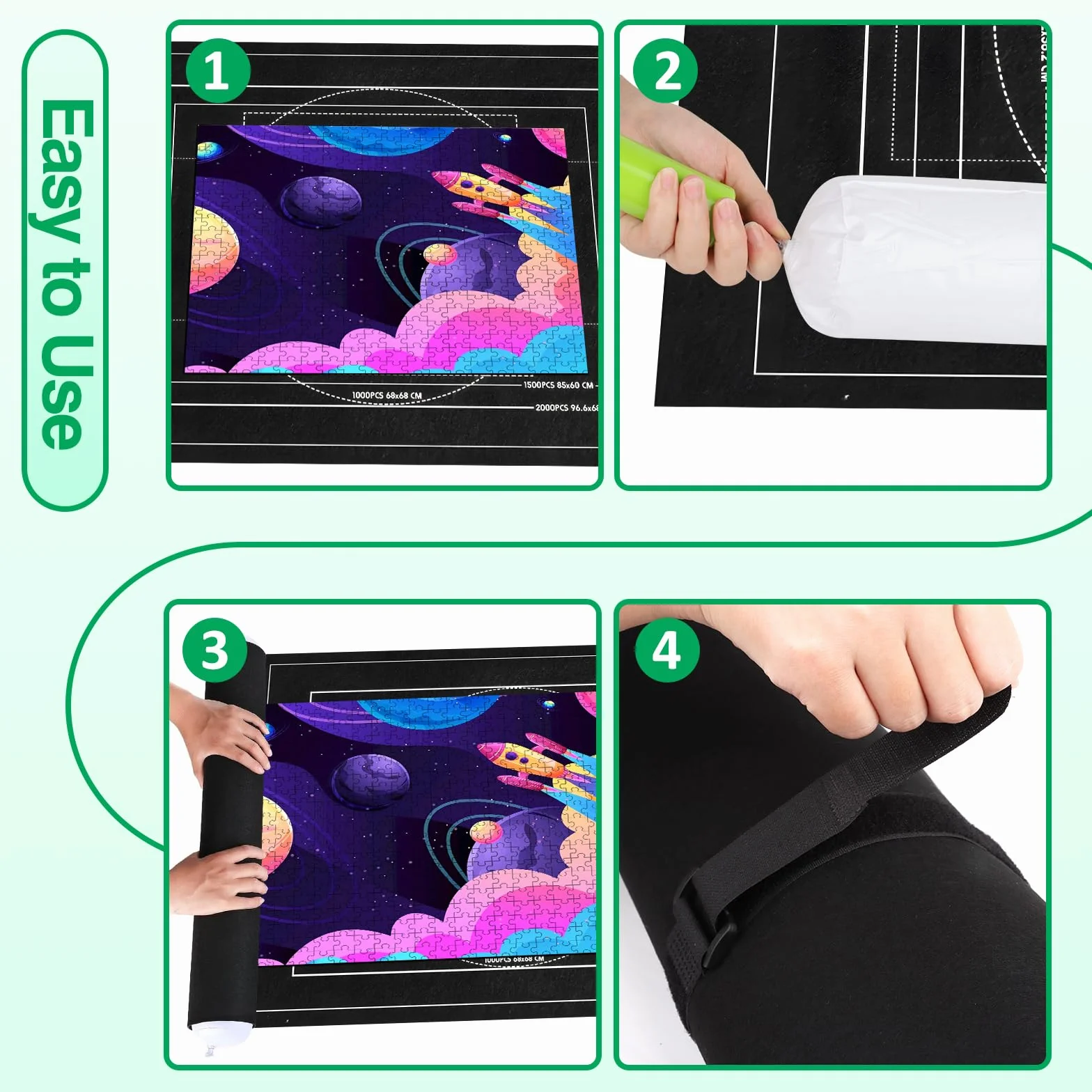 VFANDV Tapete Puzzle Fieltro para 1000 3000 Piezas Jigsaw Puzzle Mat Roll Portátil con 4 Clasificadores Negro