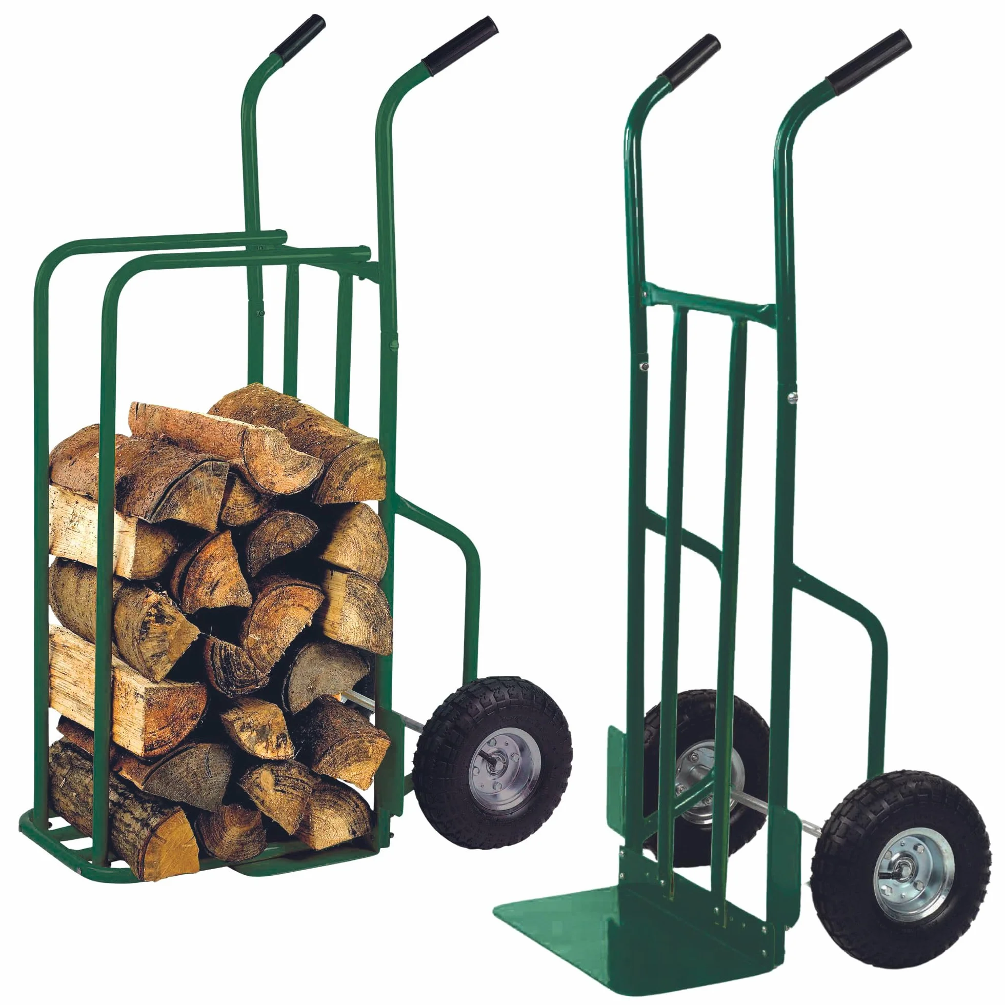 Toolland Carrito para leña Verde con Ruedas neumáticas, Marco de Acero, Carga máx. 250 kg, 3 Posiciones, Asas softgrip, Ideal para Transportar y apilar leña