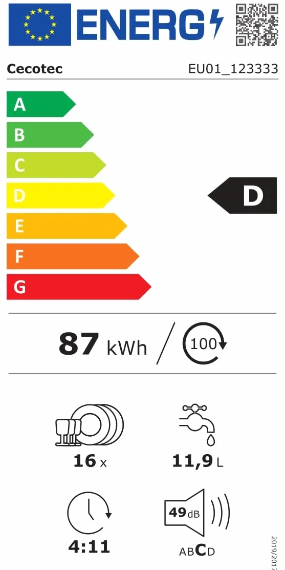 Cecotec Lavavajillas Integrable 60cm 16 Servicios Bolero Aguazero 6260 Full-BI Motor Inverter Plus Duo Acero Inoxidable
