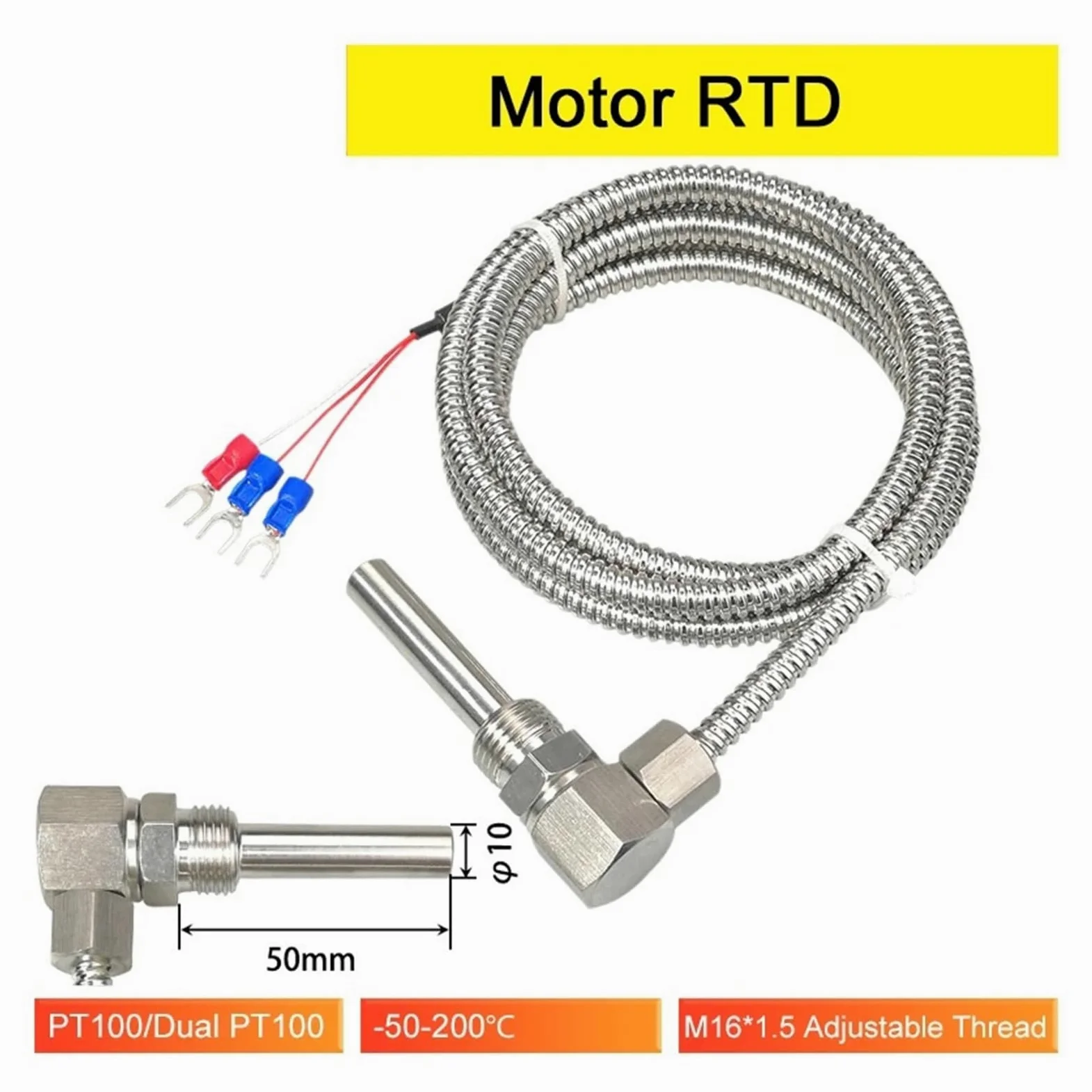 Capteur de température Sensor de Temperatura del cojinete del Motor, sonda RTD PT100, Sensor de Temperatura roscado en Forma de L, sonda Industrial de Acero Inoxidable(Pt100 4M)