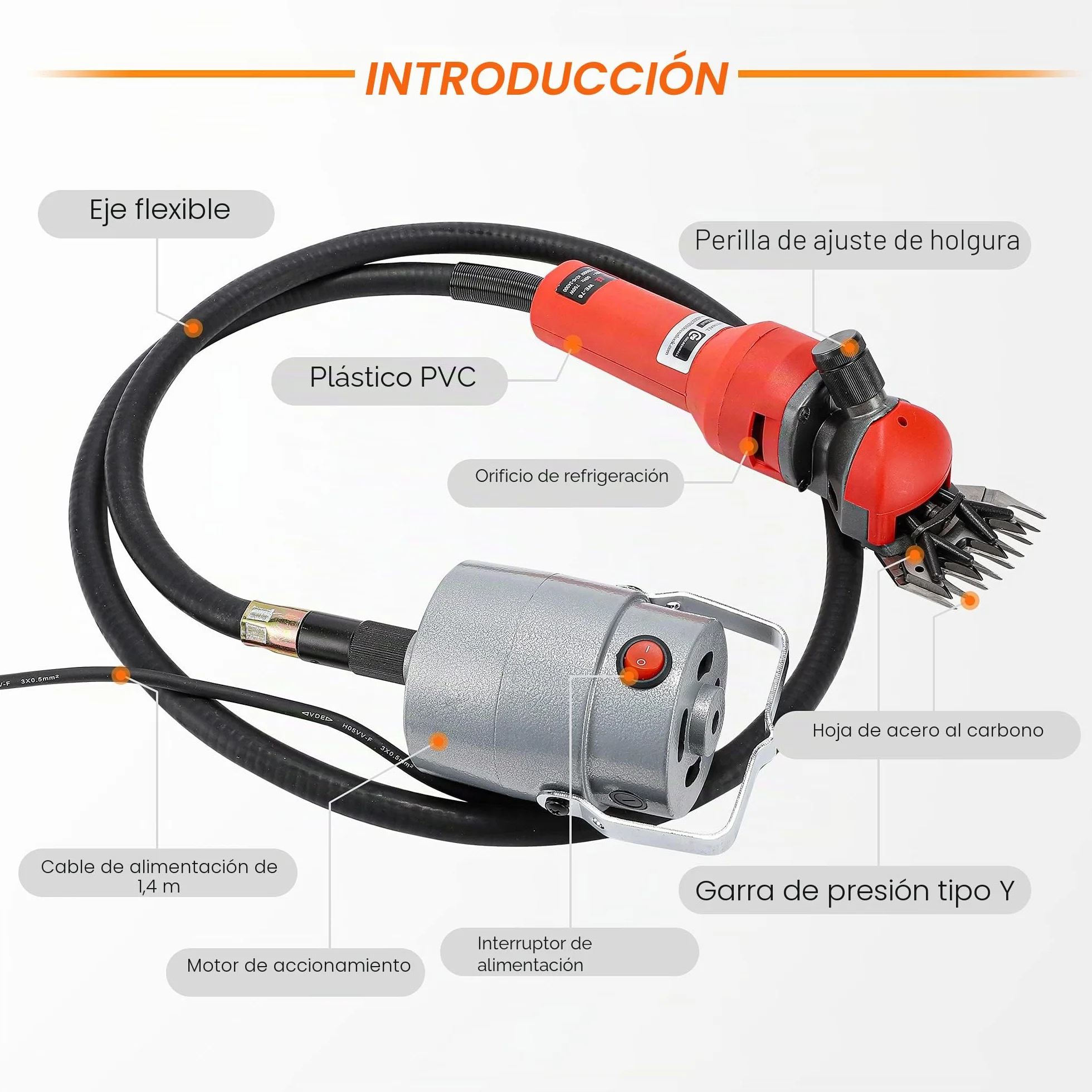 CGOLDENWALL Máquina De Esquilar Eléctrica 750w, Motor De Cobre De Alta Rendimiento 2400rpm, 4 Tipos De Cuchillas (Rectas 9&13/Curvas 9&13) Para Oveja, Cabra, Caballo, Ternera, Alpaca, Camello