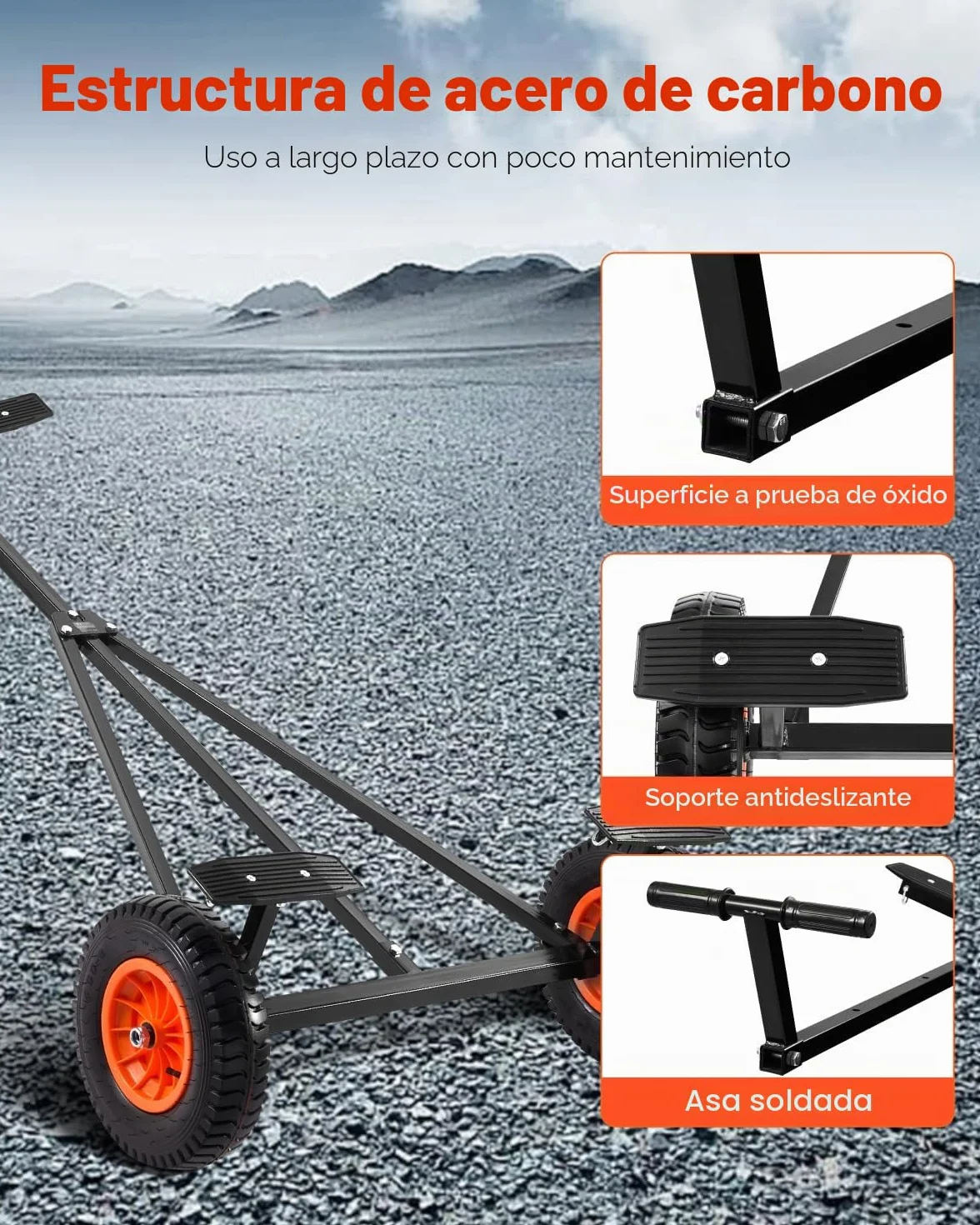 VEVOR Plataforma para Remolque de Barco, Carga de 190 kg, Plataforma para Remolque de Acero al Carbono con Longitud Ajustable, Neumáticos y Soporte Antideslizante para Mover Kayak, Lancha Motora