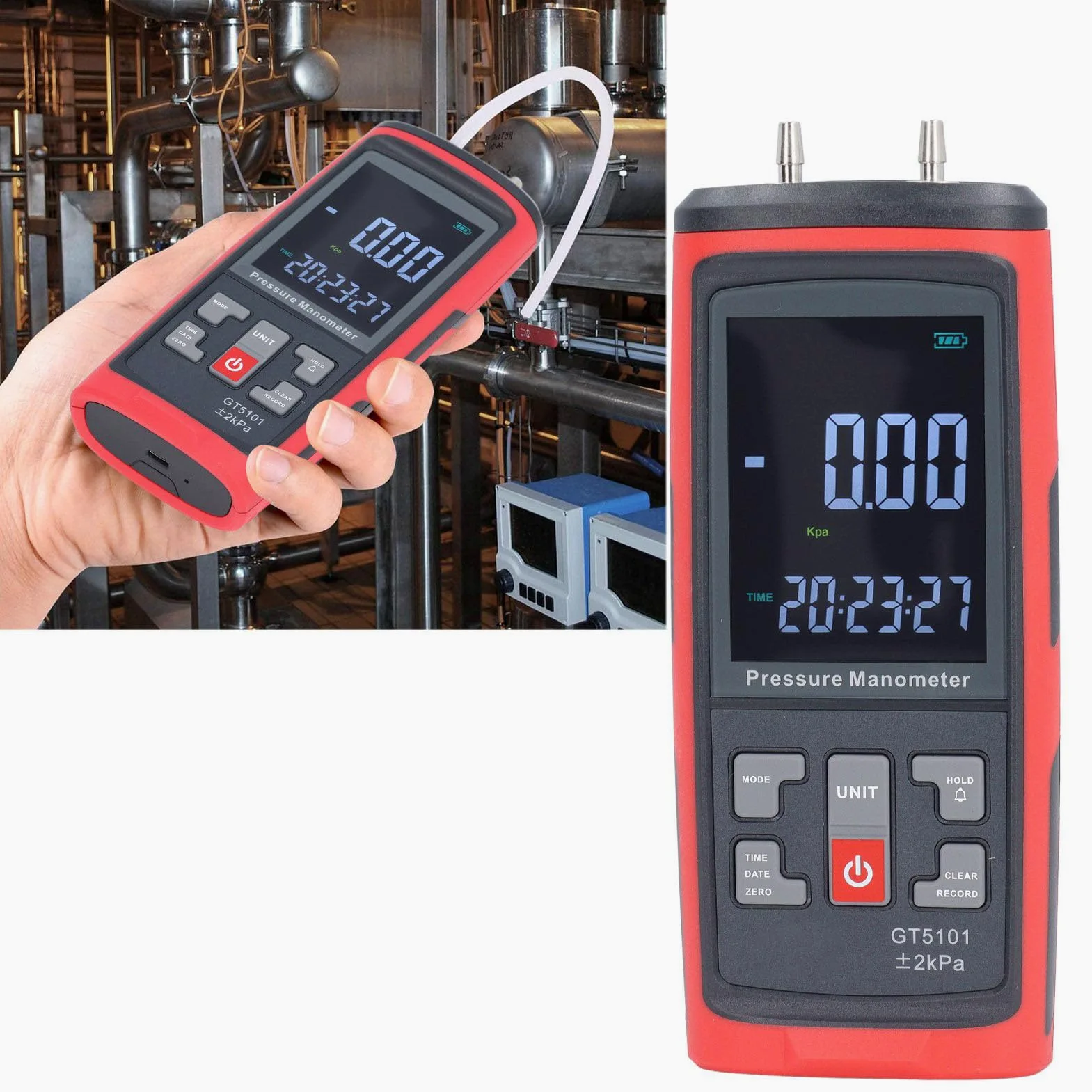 Manómetro Digital de Alta Precisión con Manómetro Diferencial de ±2 KPa para Medición de Gas en Sistemas HVAC y Laboratorios