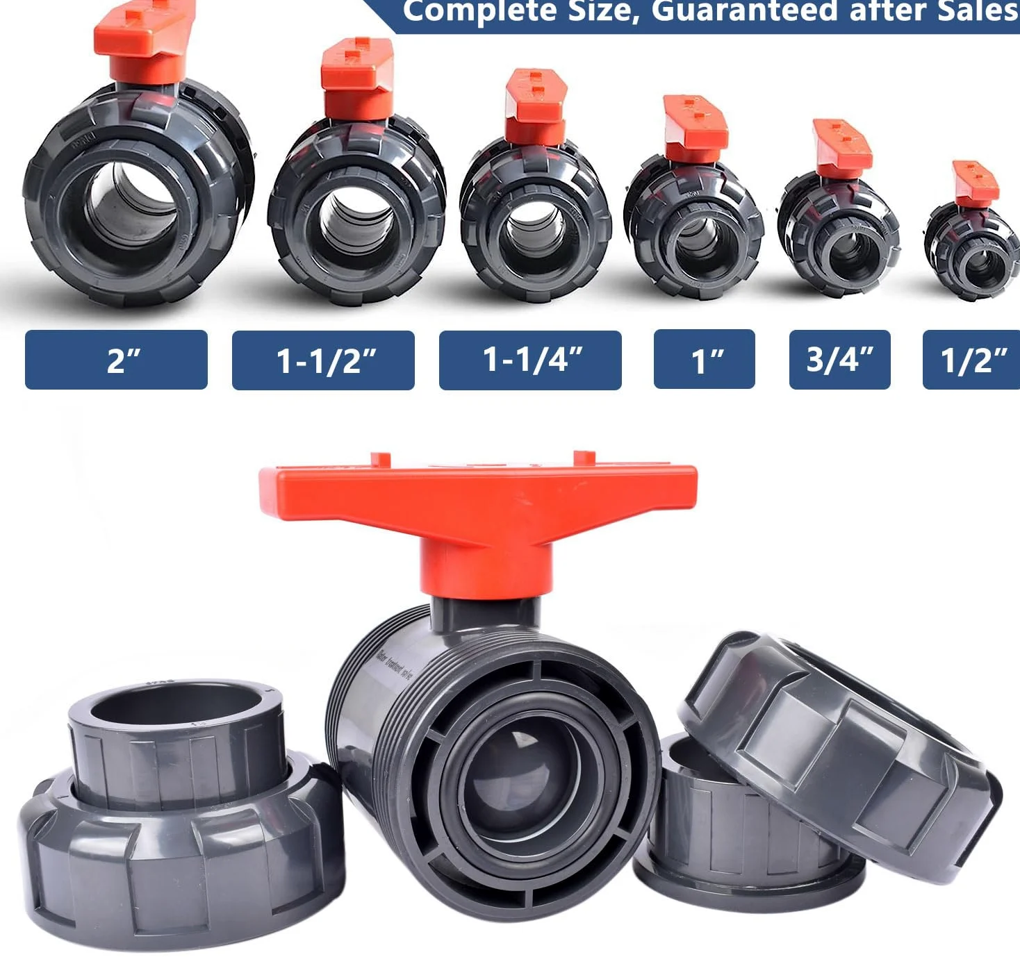 Válvula de bola UPVC de flujo completo de 2 pulgadas, válvula de bola True Union con puerto completo, junta tórica ASTM EPDM, nominal 230 PSI, enchufe de 2 pulgadas [paquete de 2]