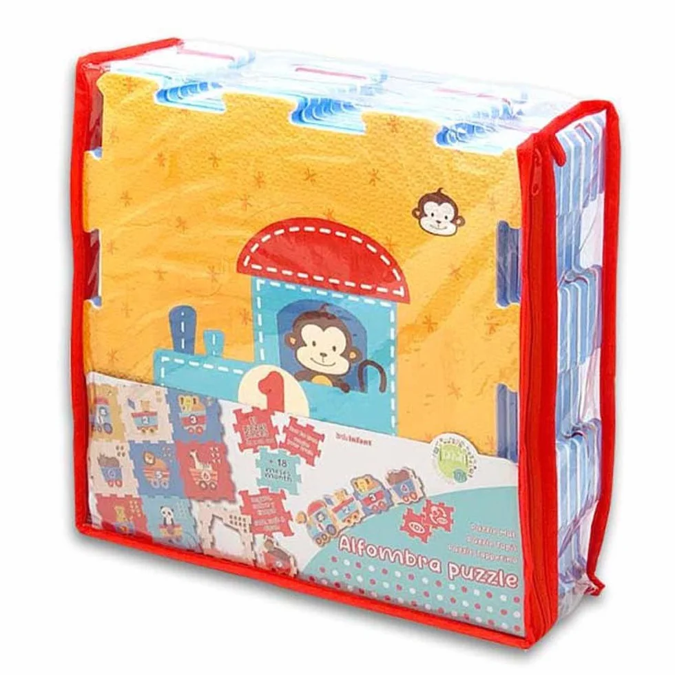Alfombra Puzzle EVA Tren de Animales 9 Piezas 31x31cm Juguetes Bebés +18 Meses Suelo