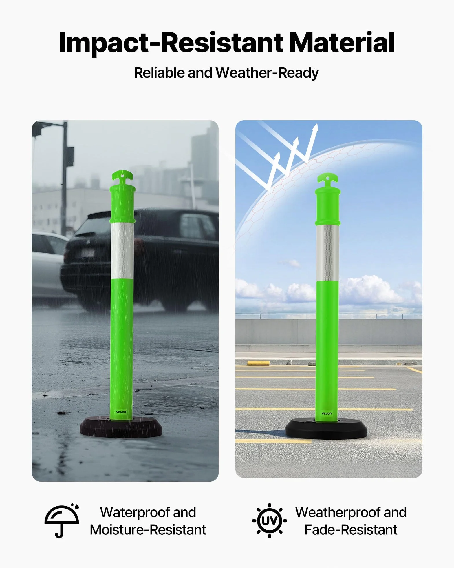 VEVOR Postes de Tráfico 3 Piezas Bolardo 1140 mm Base Rellenable Banda Reflectante Verde