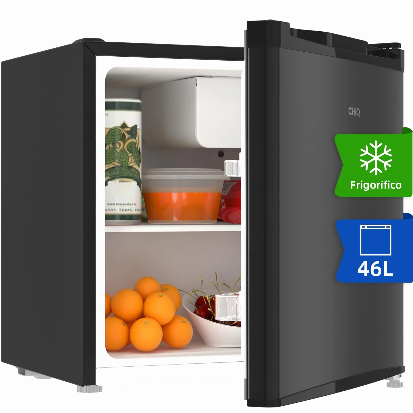 CHIQ Frigorífico Minibar 46L Compresor Incorporado Botellero Congelador Puerta Reversible Negro