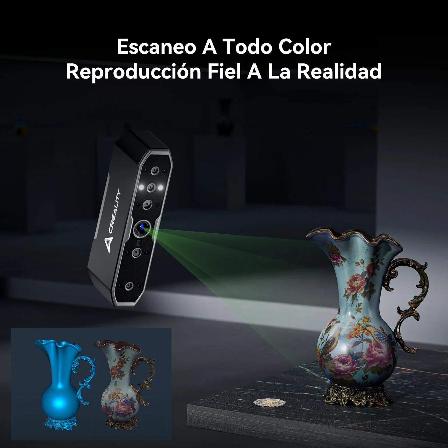 Creality CR-Scan Otter Escáner 3D Portátil para Impresión 3D, Precisión 0.02mm, 20fps, 10-2000mm Escaneo Rango, ≤30000 Lux, con Cuatro-Lentes Visión Estéreo, Seguimiento Antivibración