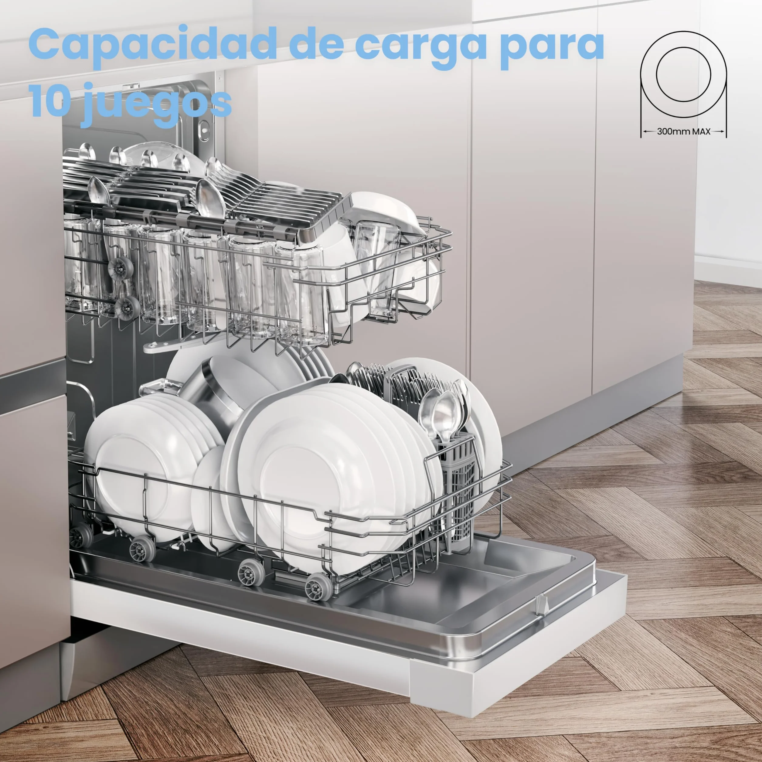 COMFEE' CDWEF1034BW Lavavajillas Independiente 10 Cubiertos 45cm Inicio Diferido Media Carga 72℃ Lavado higiénico Rejillas Flexibles Blanco