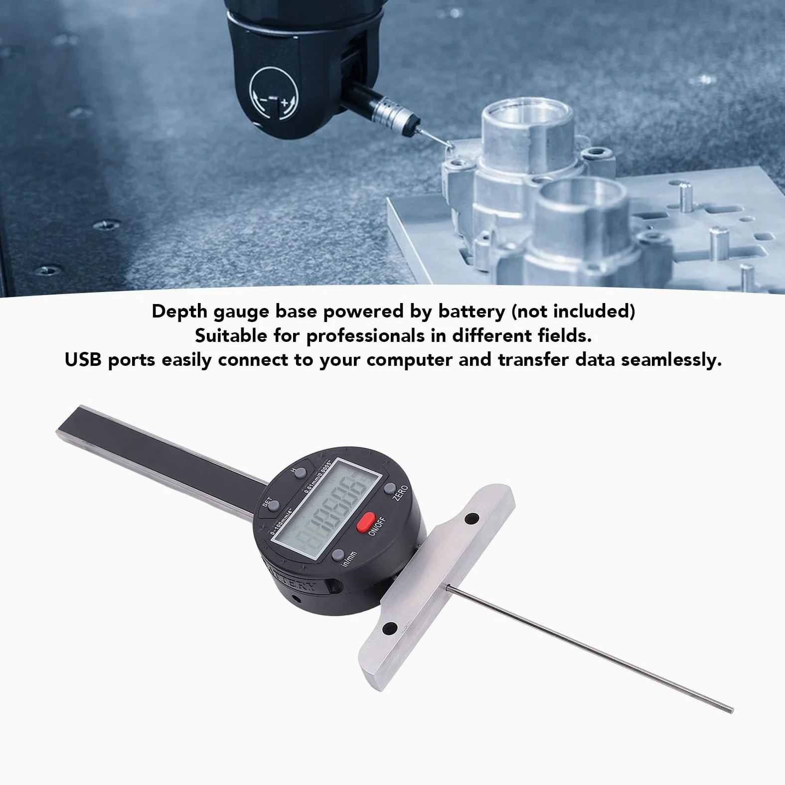 Socobeta Medidor de Profundidad Electrónico de Alta Precisión, Medidor de Profundidad Digital de 0,01mm para Carpintería, Construcción Automotriz, Rango de 0-100mm