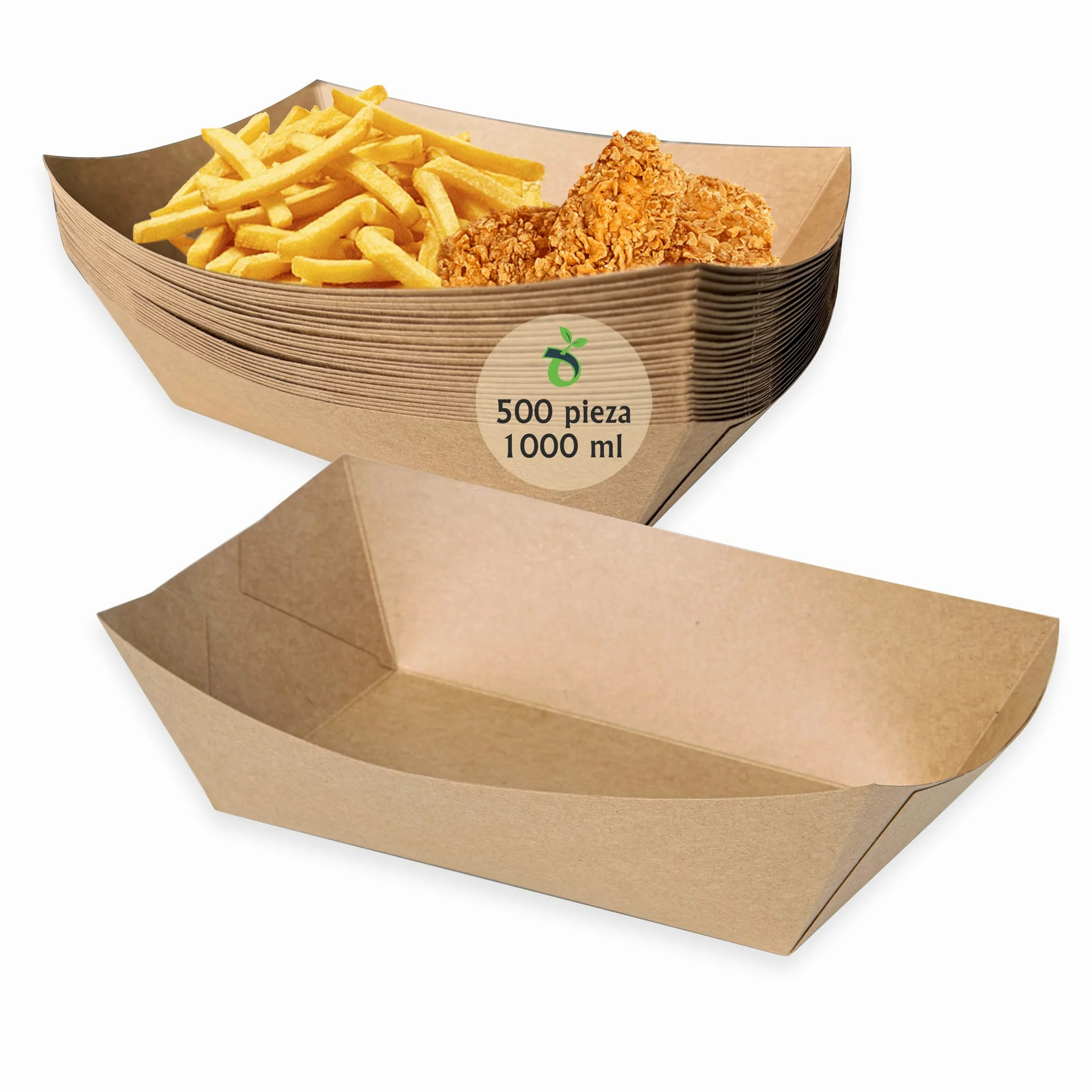 Barquetas de Papel 500 Unidades 1000 ml | Bandejas Desechables de cartón para Alimentos, Ideales para Patatas Fritas, Aperitivos, y Comida para Llevar