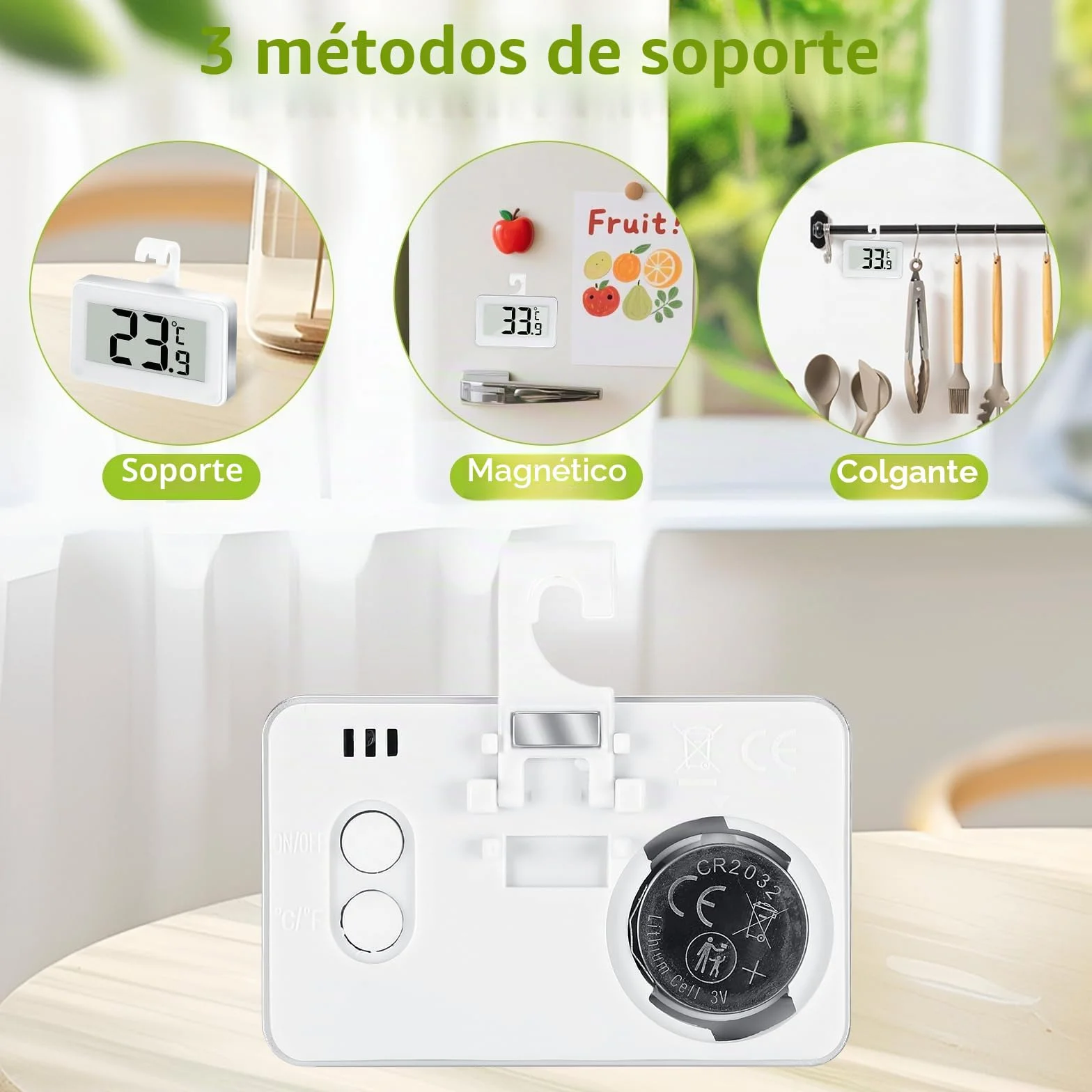 Kasanni Termómetro Nevera Congelador Digital con Pantalla Grande, Gancho y Fijación Magnética, Máx/Mín