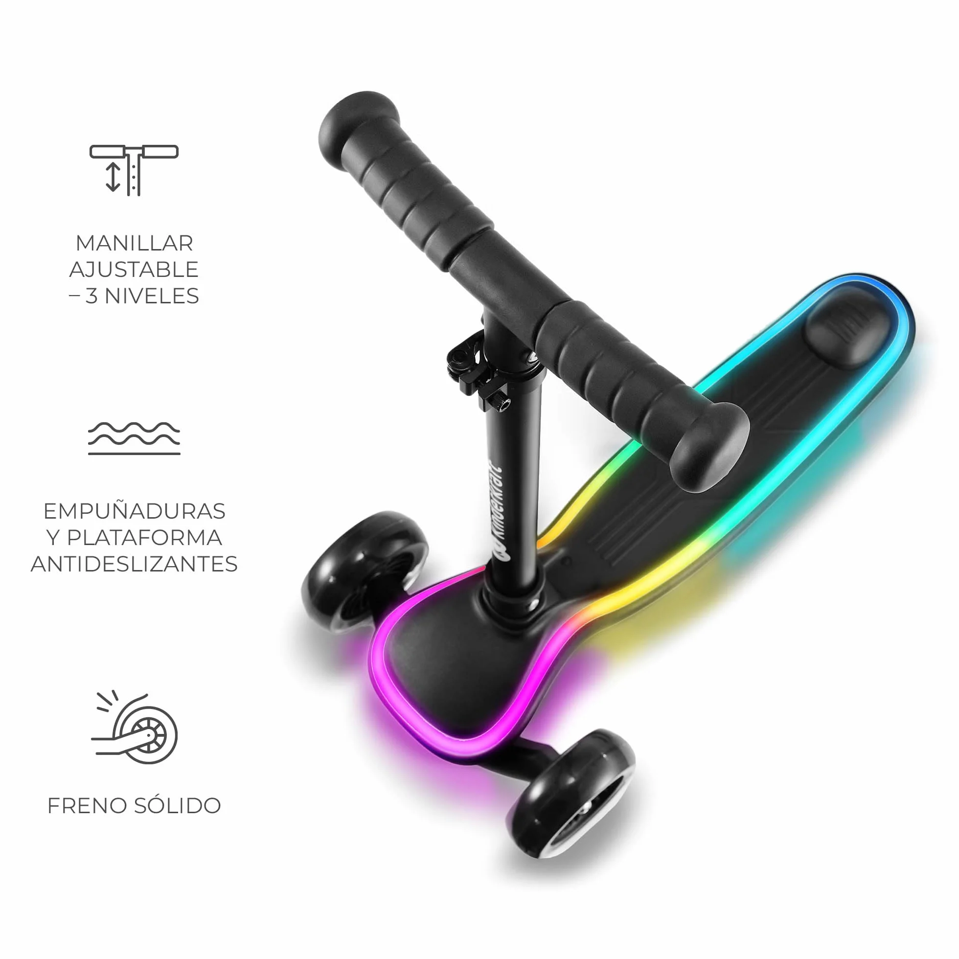 Kinderkraft RAKET Patinete para niños 1 año 50 kg Ruedas LED Manillar Regulable Altura Negro
