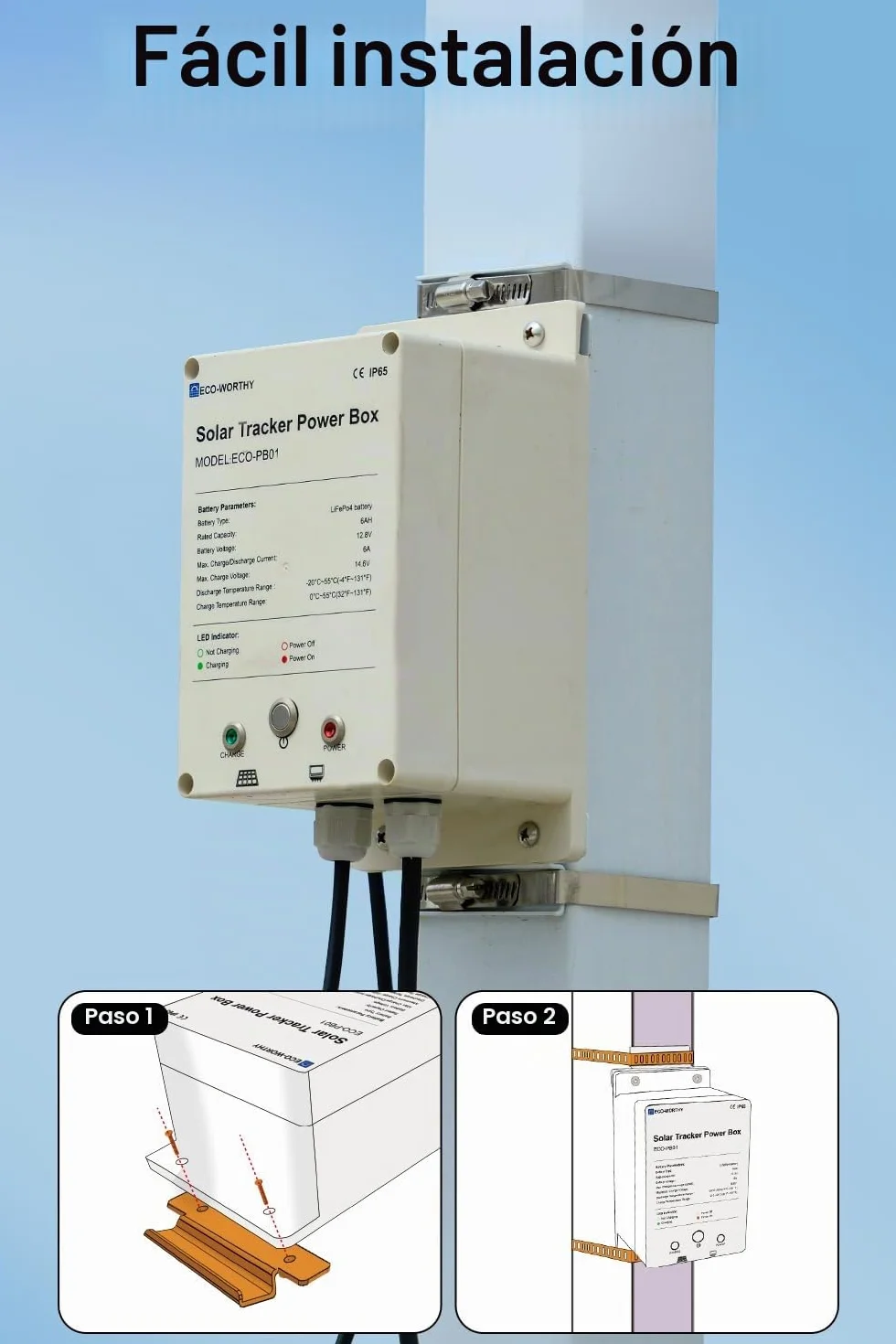 ECO-WORTHY Caja de energía para sistema solar IP65 resistente al agua: panel solar monocristalino de 10 W + batería LiFePO4 de 6 Ah 12 V con 3000 ciclos y protección BMS Plug and Play para jardín y