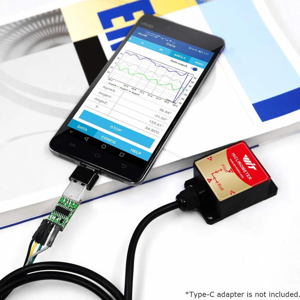 [Acelerómetro + Inclinómetro de Grado industrial] HWT905-TTL MPU9250 Giroscopio de 9 ejes + Ángulo (XY 0.05 °) + Brújula digital con filtro Kalman, compensación de temperatura y magnetómetro