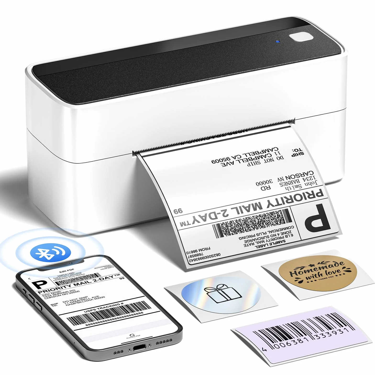 Phomemo Impresora Térmica Bluetooth 4x6 Pulgadas, para Etiquetas de Envío DHL/UPS - Compatible con Mac/Windows, Códigos de Barras, Amazon, Ebay, Shopify, DHL, UPS, En Blanco y Negro