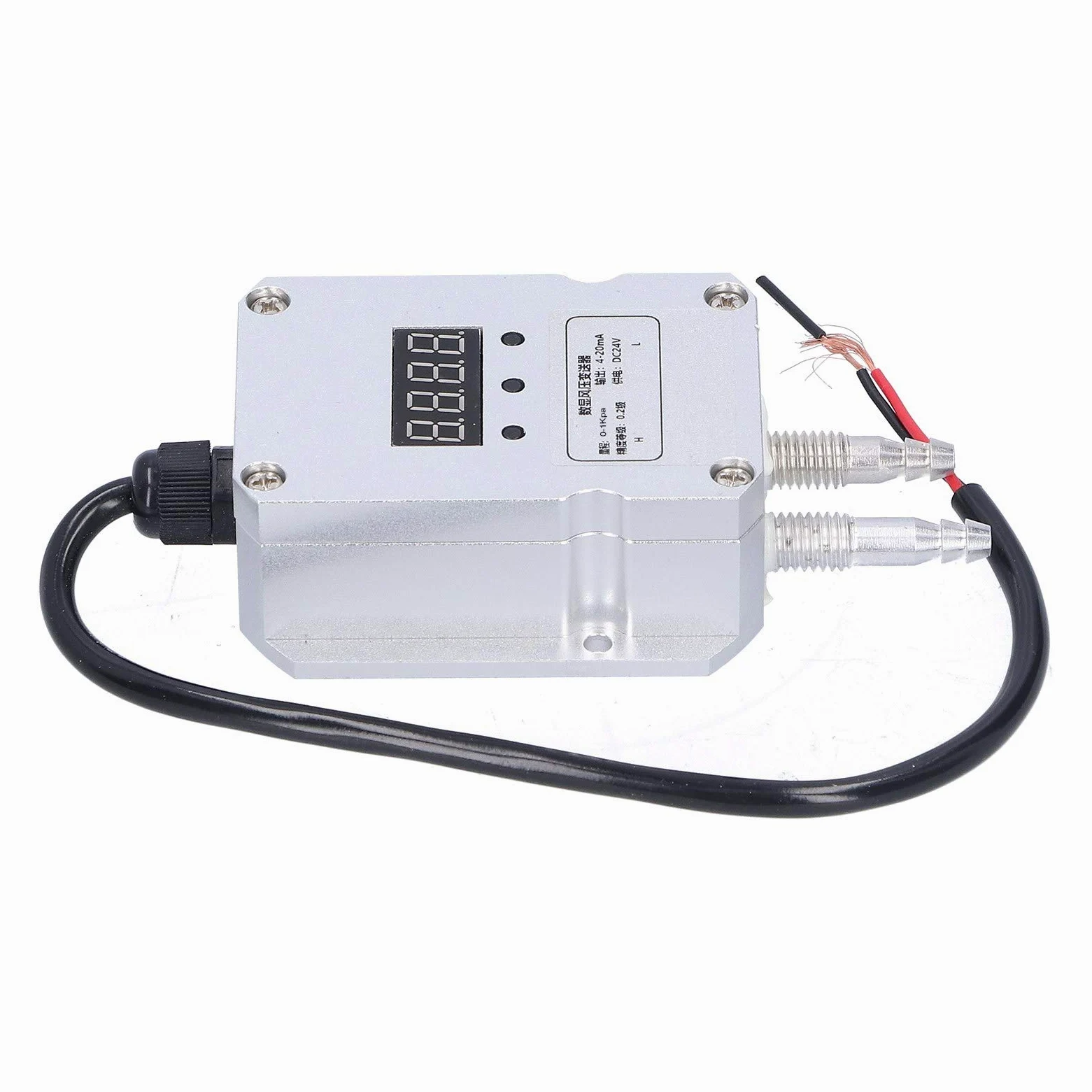Transmisor de Presión de Viento Sensor de Pantalla Digital de Precisión para Suministro de Aire de Caldera y Control de Presión, Aleación de Aluminio Plateado (0-1Kpa)