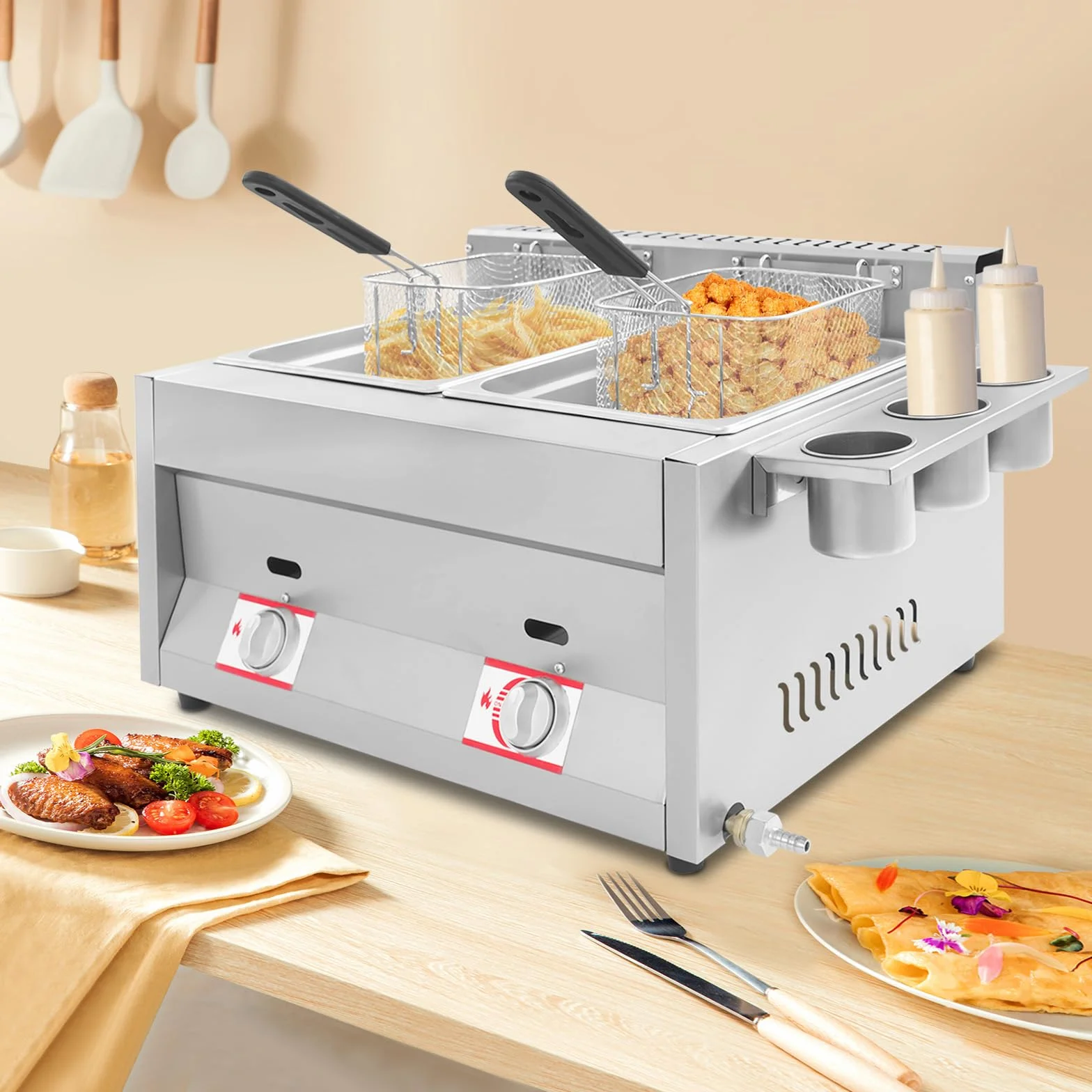 Freidora doble de acero inoxidable de 6 litros