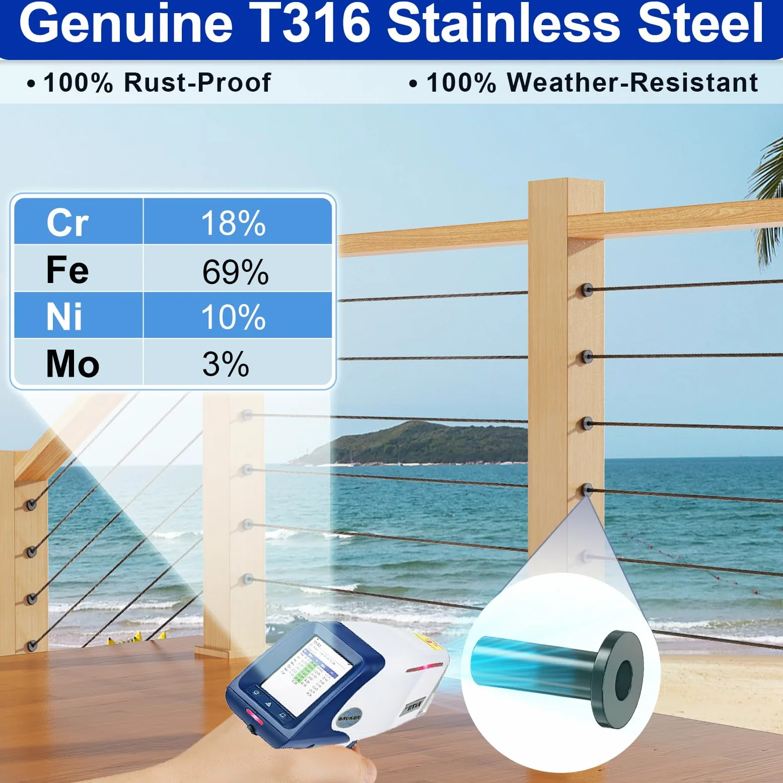 Steel DN Mate Paquete de 100 fundas protectoras de acero inoxidable negro para cables de cuerda de alambre de 1/8 pulgadas, 5/32 pulgadas, 3/16 pulgadas, kit de barandilla de cable de cubierta de