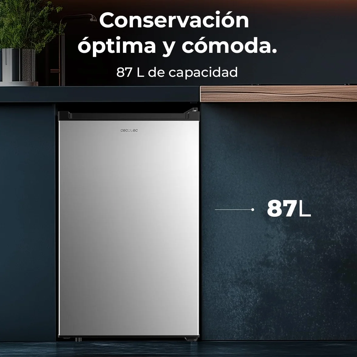 Cecotec Congelador Vertical Sobremesa 87L Bolero CoolMarket TF 87 Inox 83,6 cm Altura 50,6 cm Ancho Bajo Consumo Puerta Plana Reversible Blanco