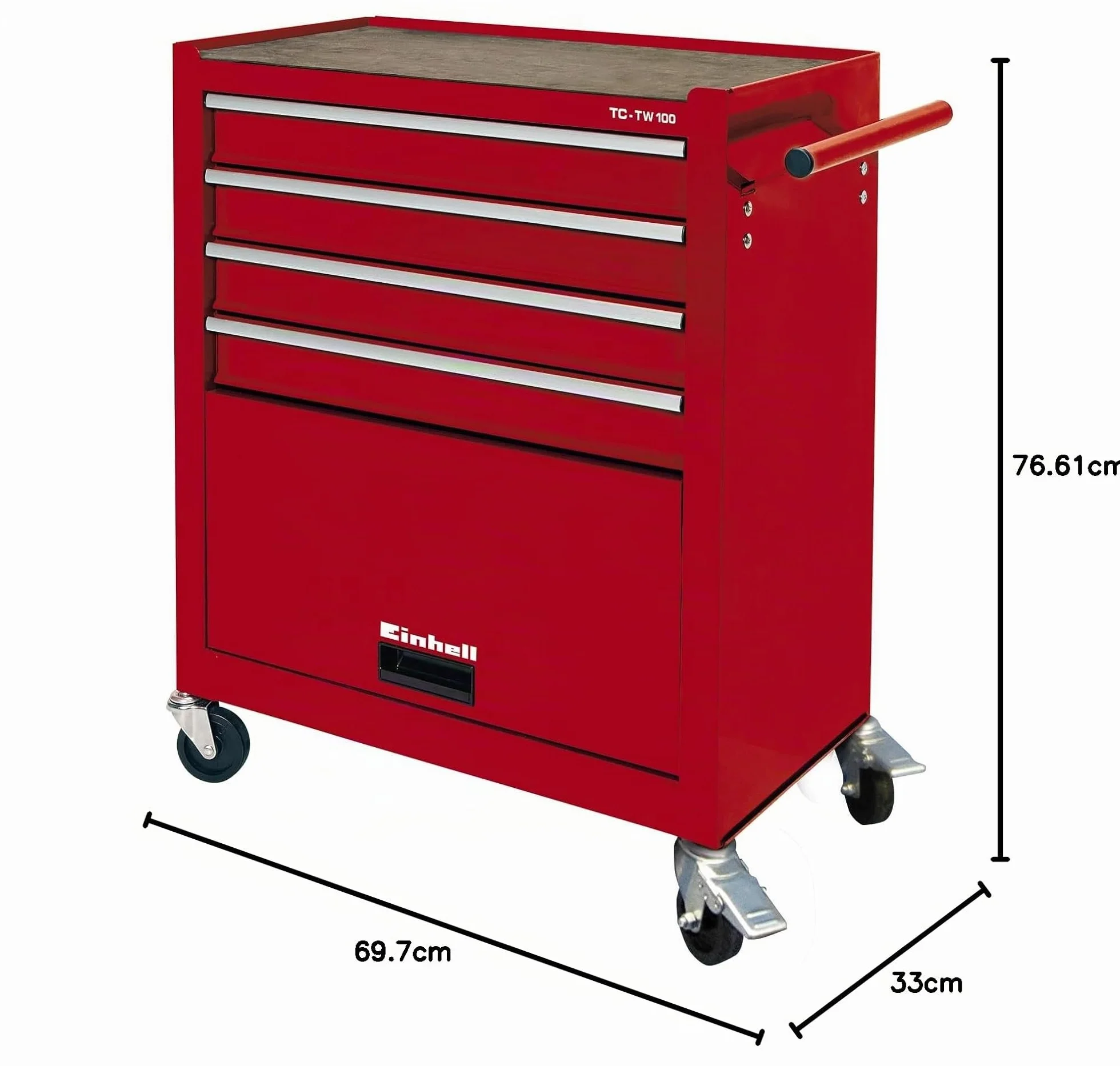 Einhell Carro de Herramientas - TC-TW 100 – con Sistema de Bloqueo, 4 Ruedas giratorias con 2 Frenos de Bloqueo, Compartimento de Almacenamiento con Solapa