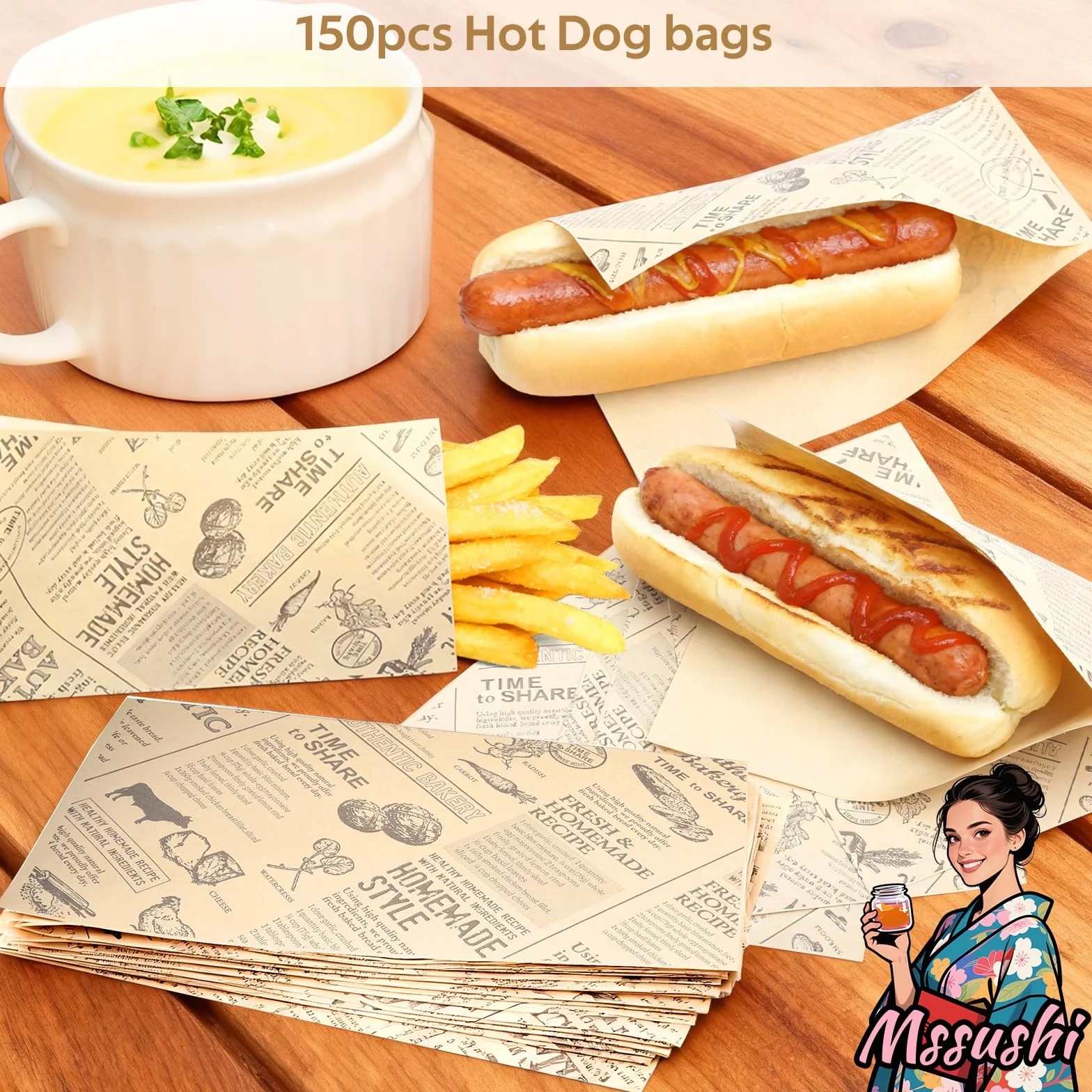Bolsas de Papel Para Perrito Caliente, Resistentes al Aceite, Aptas para Hot Dogs, Carros de Comida (Marrón) - Mssushi