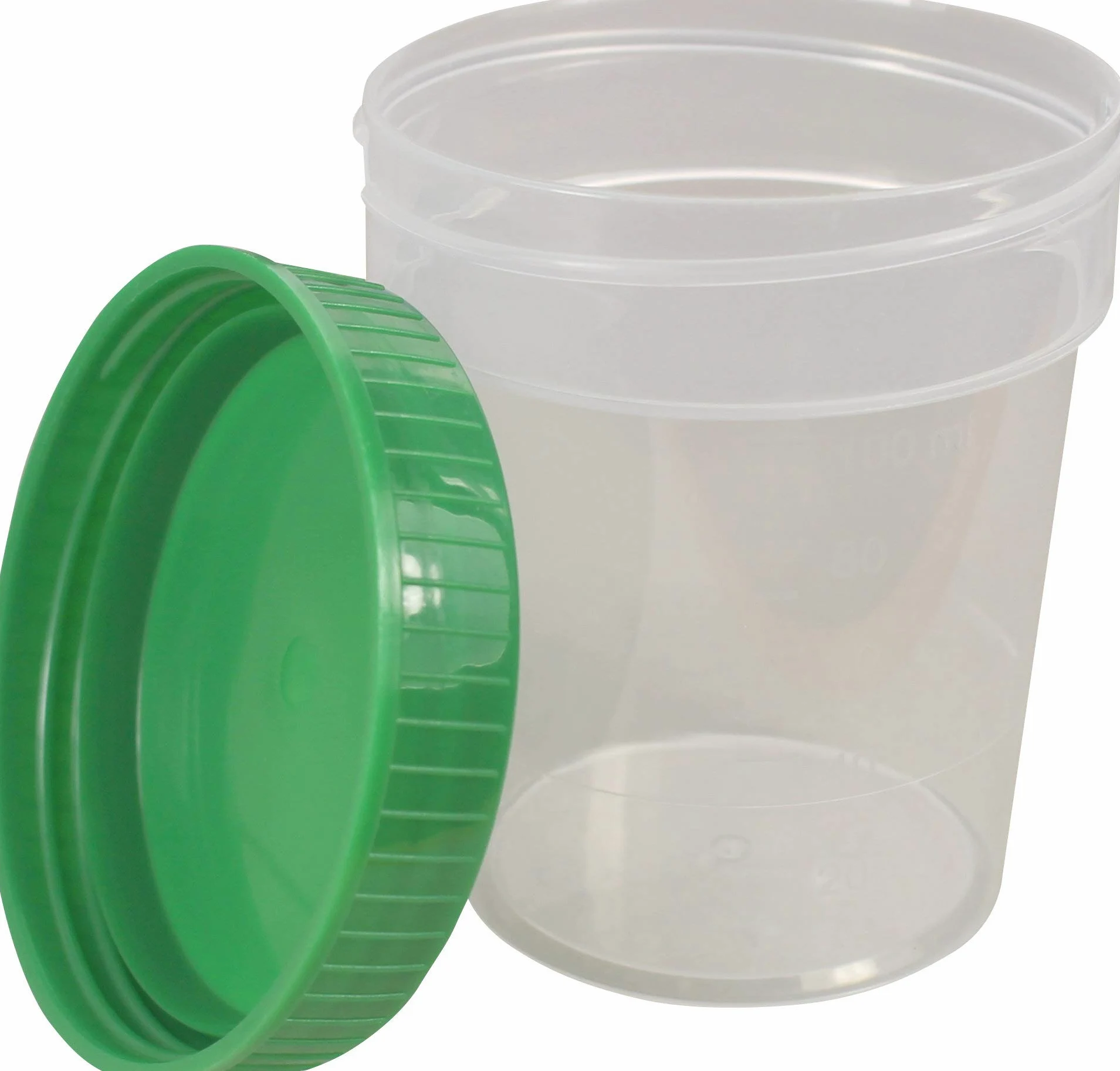 Vaso de Muestra de Orina - Con Escala con Tapón de Rosca Verde - 125 ml 500 Piezas
