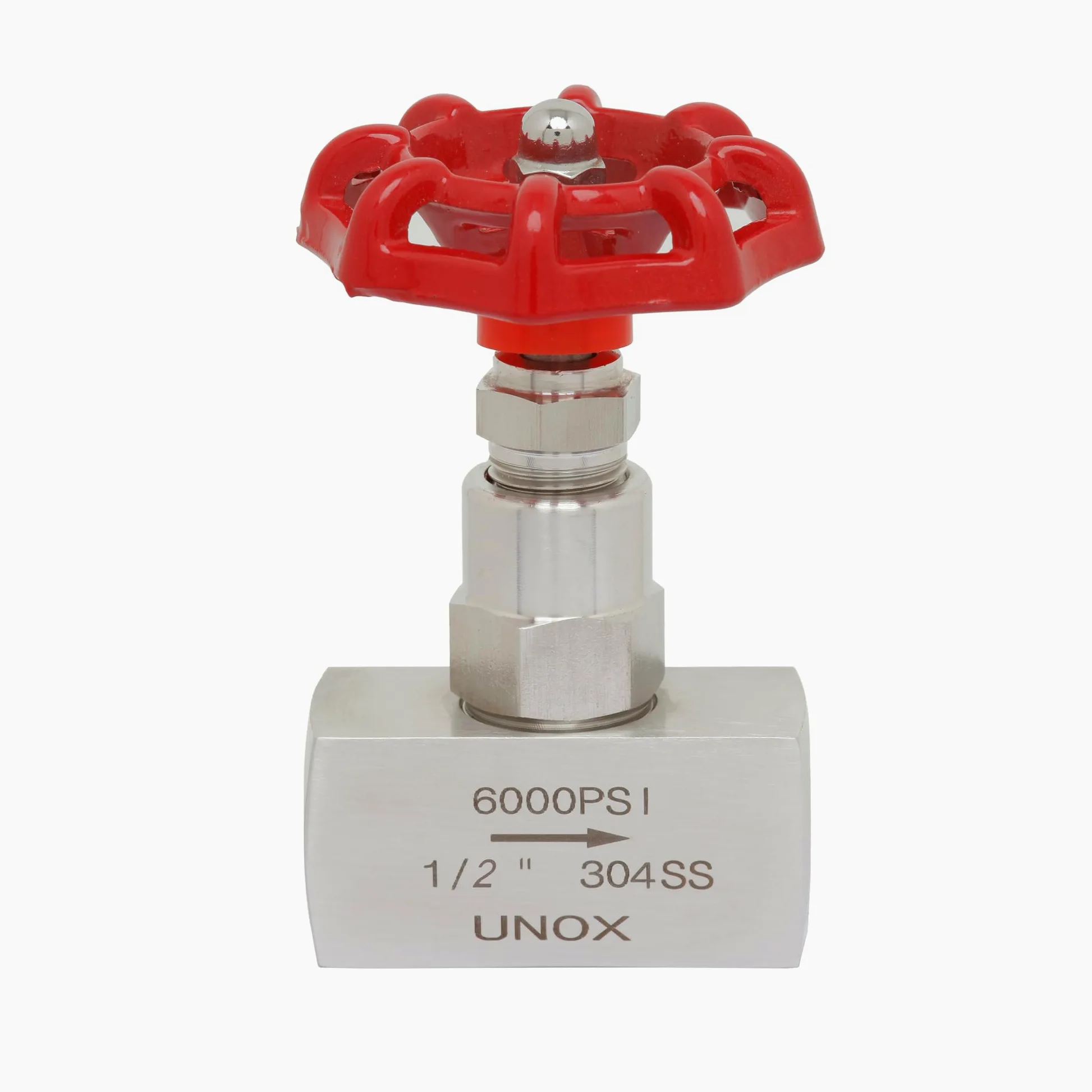 Unox Válvula de aguja de acero inoxidable 304 de 1,27 cm para válvula de control de flujo de aguja de líquido y gas, 6000 PSI, válvula industrial duradera para aceite, gas y productos químicos,