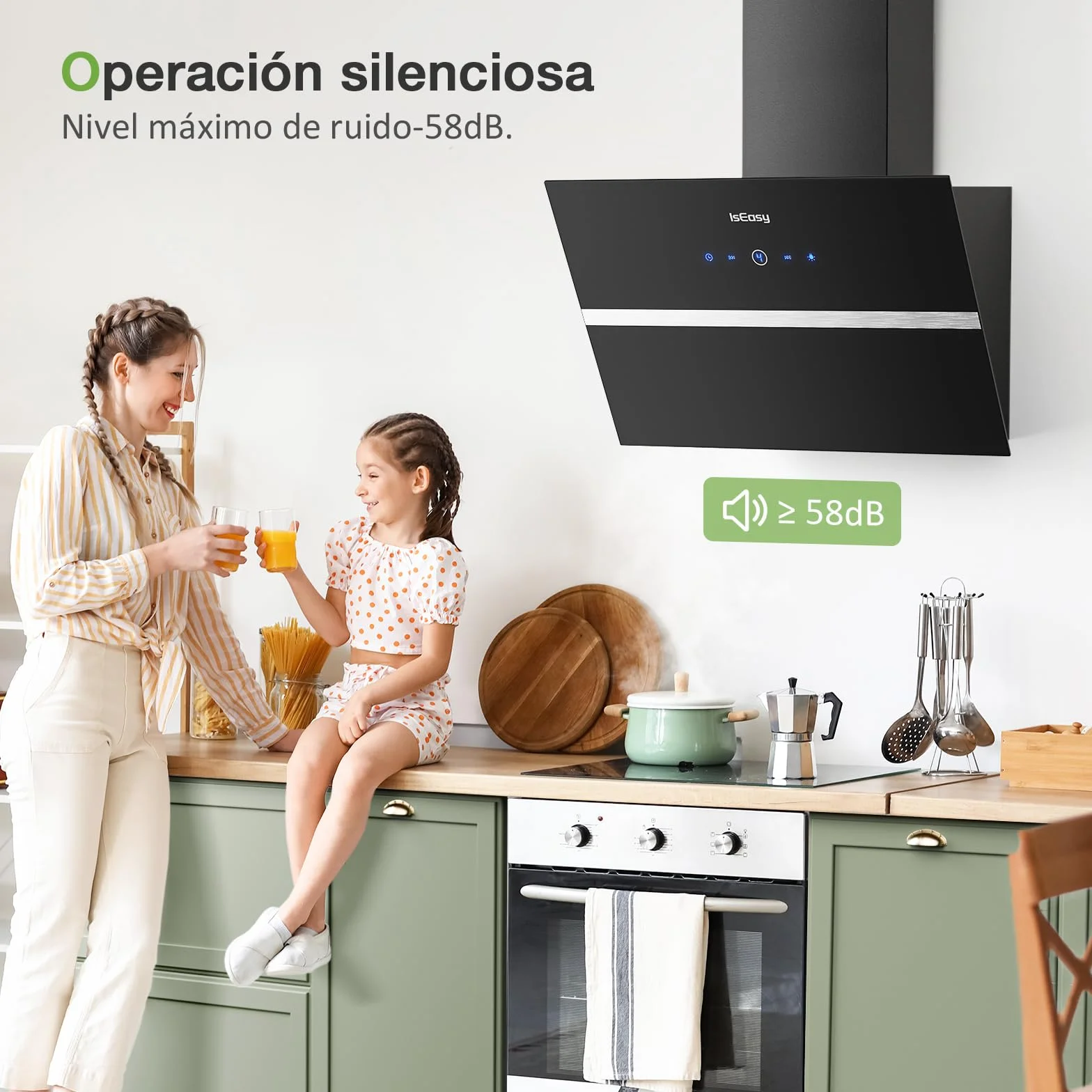 Campana Extractora 60cm 578 m³/h 4 Niveles Control Táctil Negro