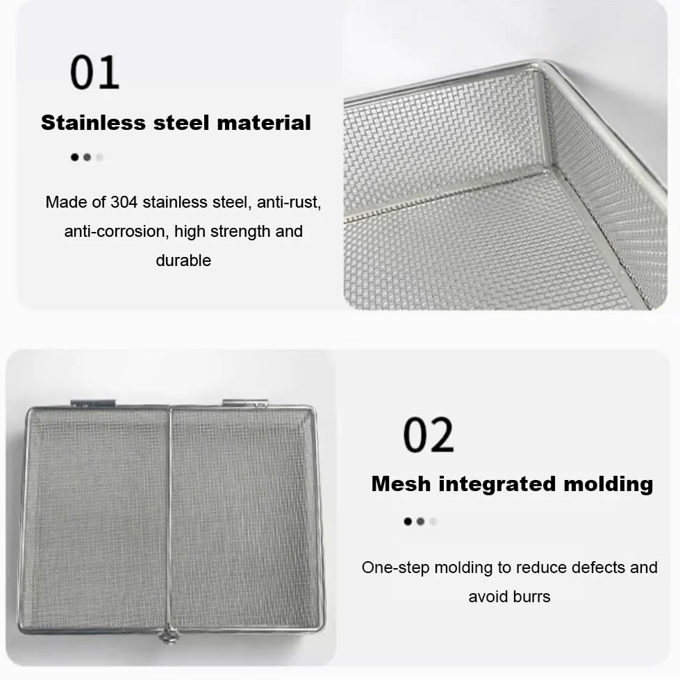 Bandeja para Instrumentos, cestas Perforadas de Malla, Bandeja de esterilización, Cesta de desinfección de Equipos médicos con Tapa de Acero Inoxidable(20 * 10 * 5cm)