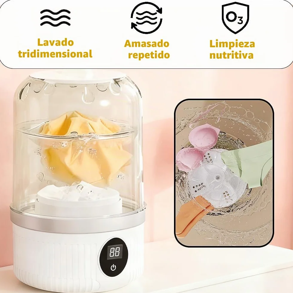 Mini Lavadora Portátil 1L, Lavadora de Ropa Interior Inalámbrica Recargable Impermeable para Viaje