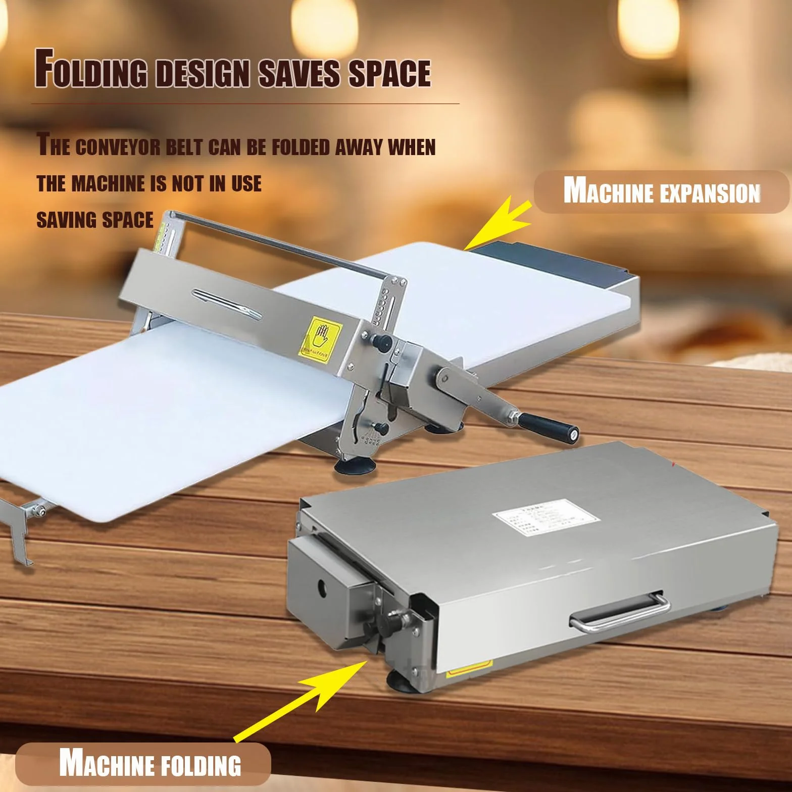 Laminadora de masa plegable, compacta, laminadora manual, grosor ajustable, máquina de masa de acero inoxidable, grosor ajustable de 0 a 25 mm (1 tabla de laminado) A300