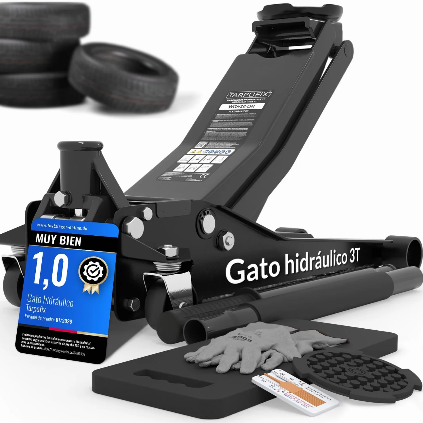 Tarpofix® Gato Hidraulico para Coche 3T — Gato Hidráulico Tipo Carretilla 3000 Kg, 85–475 Mm De Elevación, Doble Cilindro, Perfil Bajo para SUV Y Coches Bajos