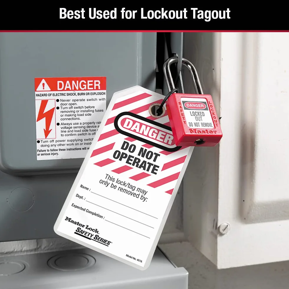 Master Lock 497A Etiqueta de Seguridad "Do not Operate" Bloqueo Eléctrico Mecánico, Paquete de 12