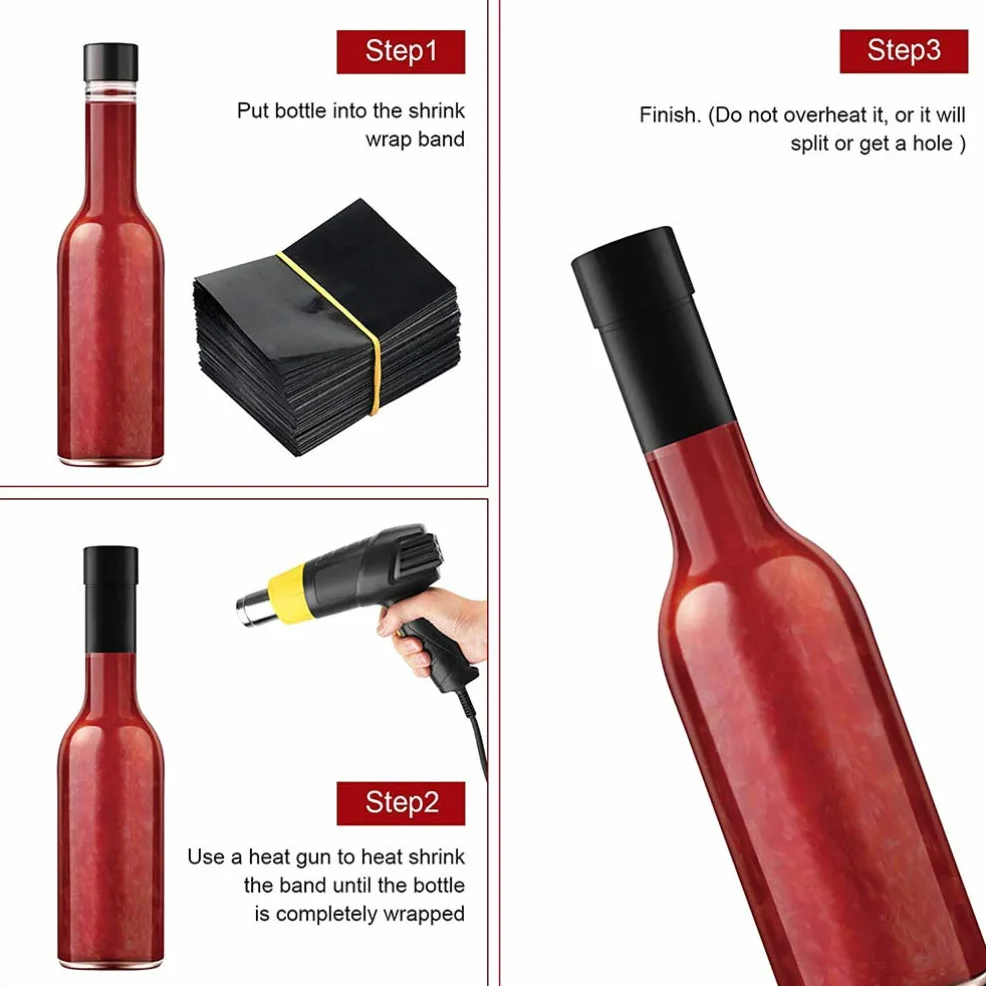 Scicalife 100 Unidades Cápsulas de Termorretráctil Perforadas Negras de PVC para Botellas de Vino Botellas de Salsa Picante Y Otras Botellas de Líquido