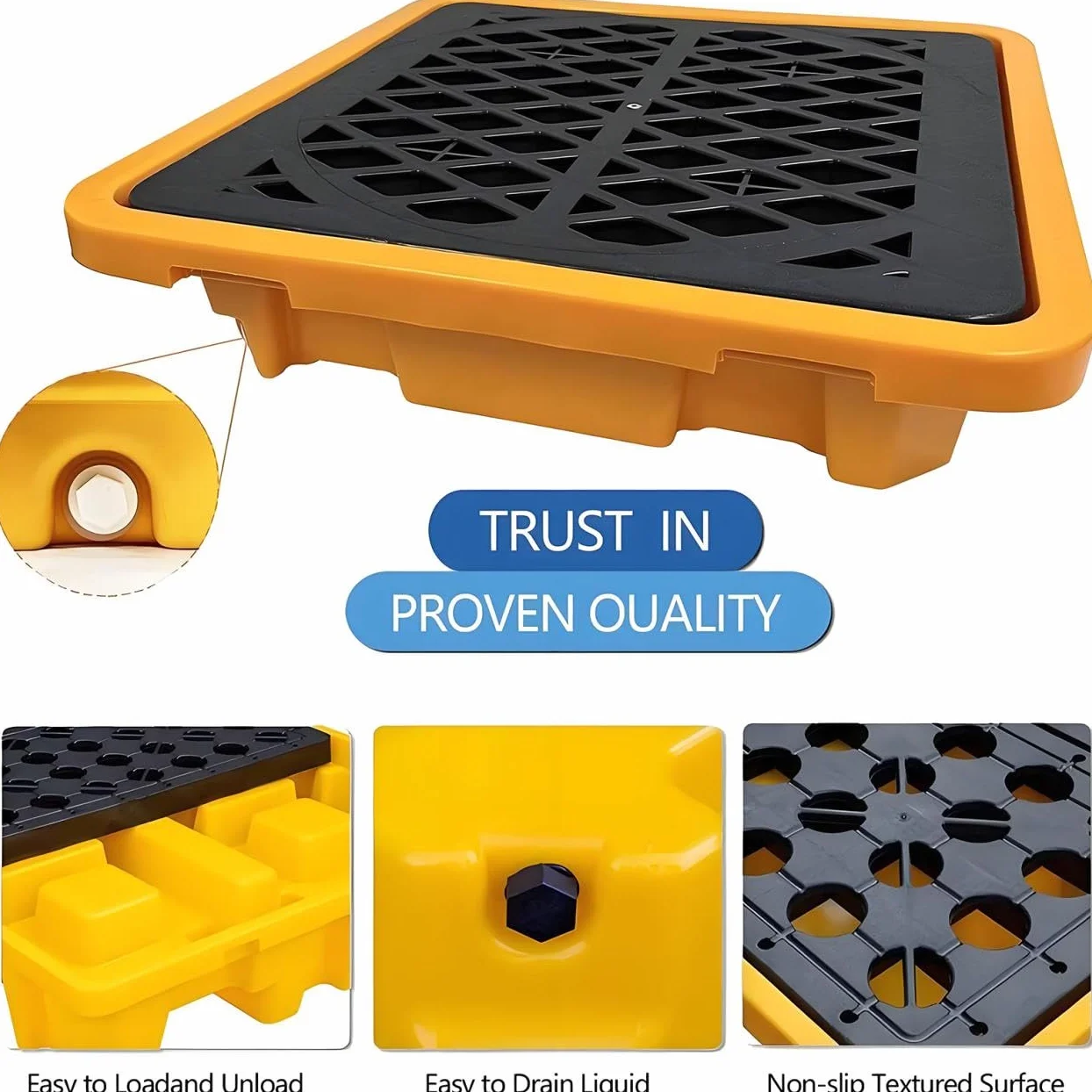Plataforma modular industrial antiderrames, tarima para almacenamiento de bidones de pintura, plataforma de transporte modular extraíble con drenaje, para almacenamiento en garaje 60*60*15cm