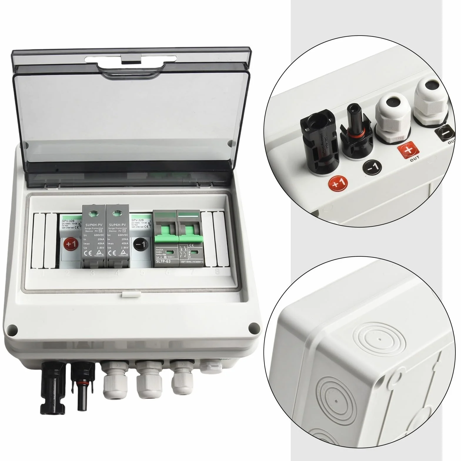 Caja solar del combinador del picovoltaico, 550V 1 en 1 hacia fuera combinador impermeable de la secuencia de DC de IP65 con la protección del sobrevoltaje para el panel solar residencial