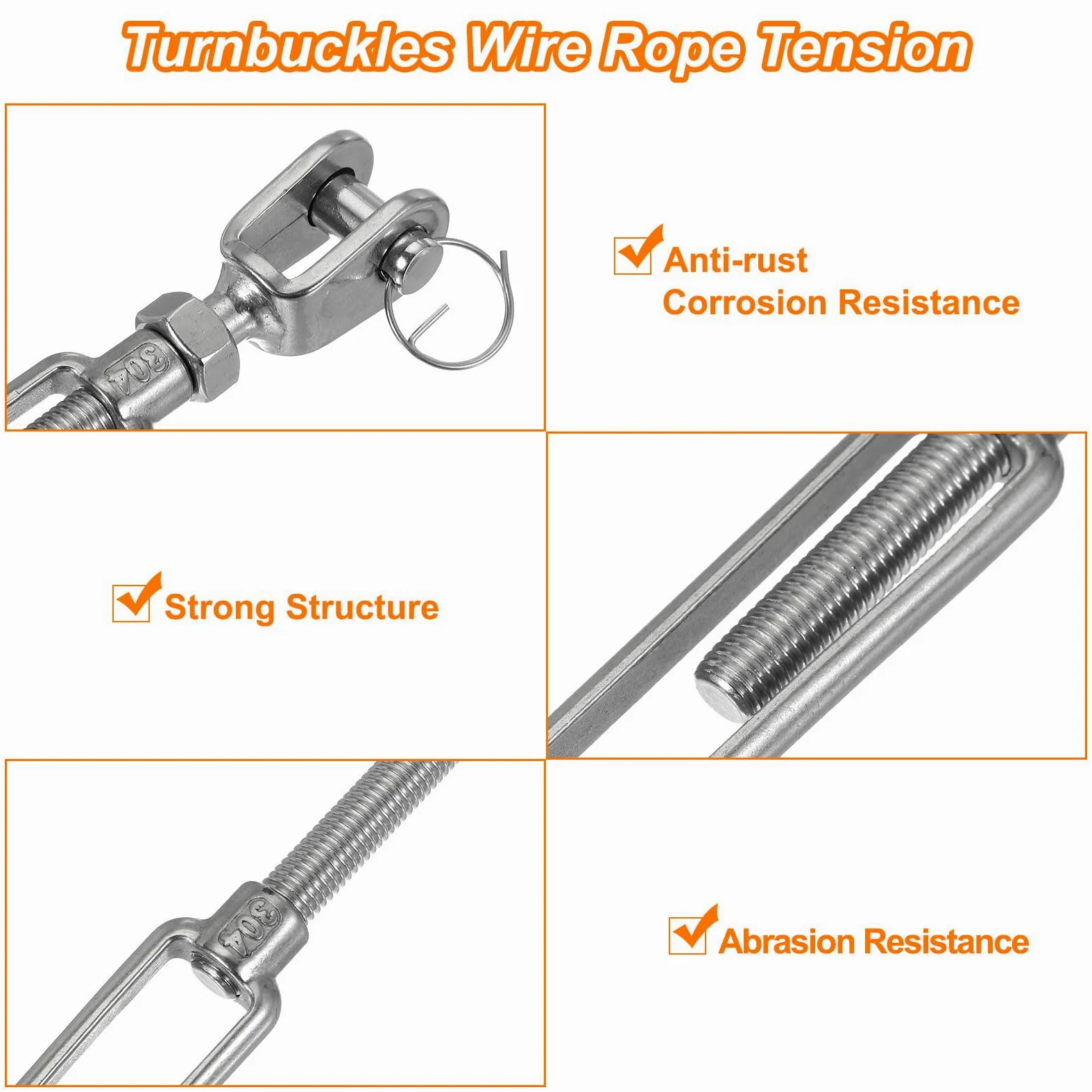 QUARKZMAN 2 Piezas M16(5/8") Tensor De Cable De Ojo Y Ojo, Tensor Ajustable De Acero Inoxidable 304 para Vela De Sombra, Tendedero, Límite De Carga De Trabajo 5300 Lbs