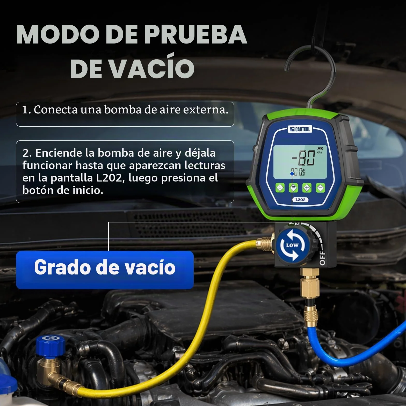 MR CARTOOL Manómetros Digitales Bomba de Vacío Aire Acondicionado R32 R134A R410A HVAC Probador Fugas Refrigeración