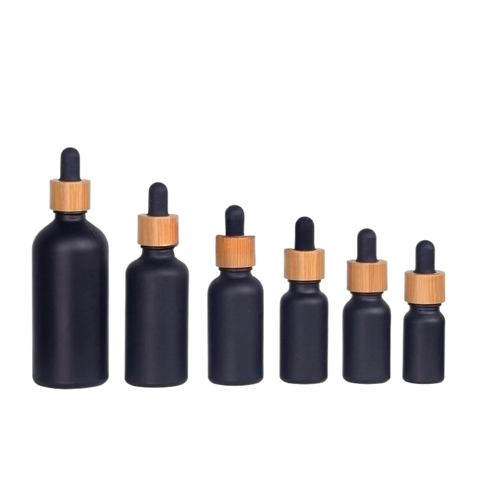 Gotero 5/10/15/20/30/50/100ml botella de aceite esencial negro mate tapa cuentagotas goma madera cosmético vidrio esmerilado(Bamboo Circle,10pcs,50ml)