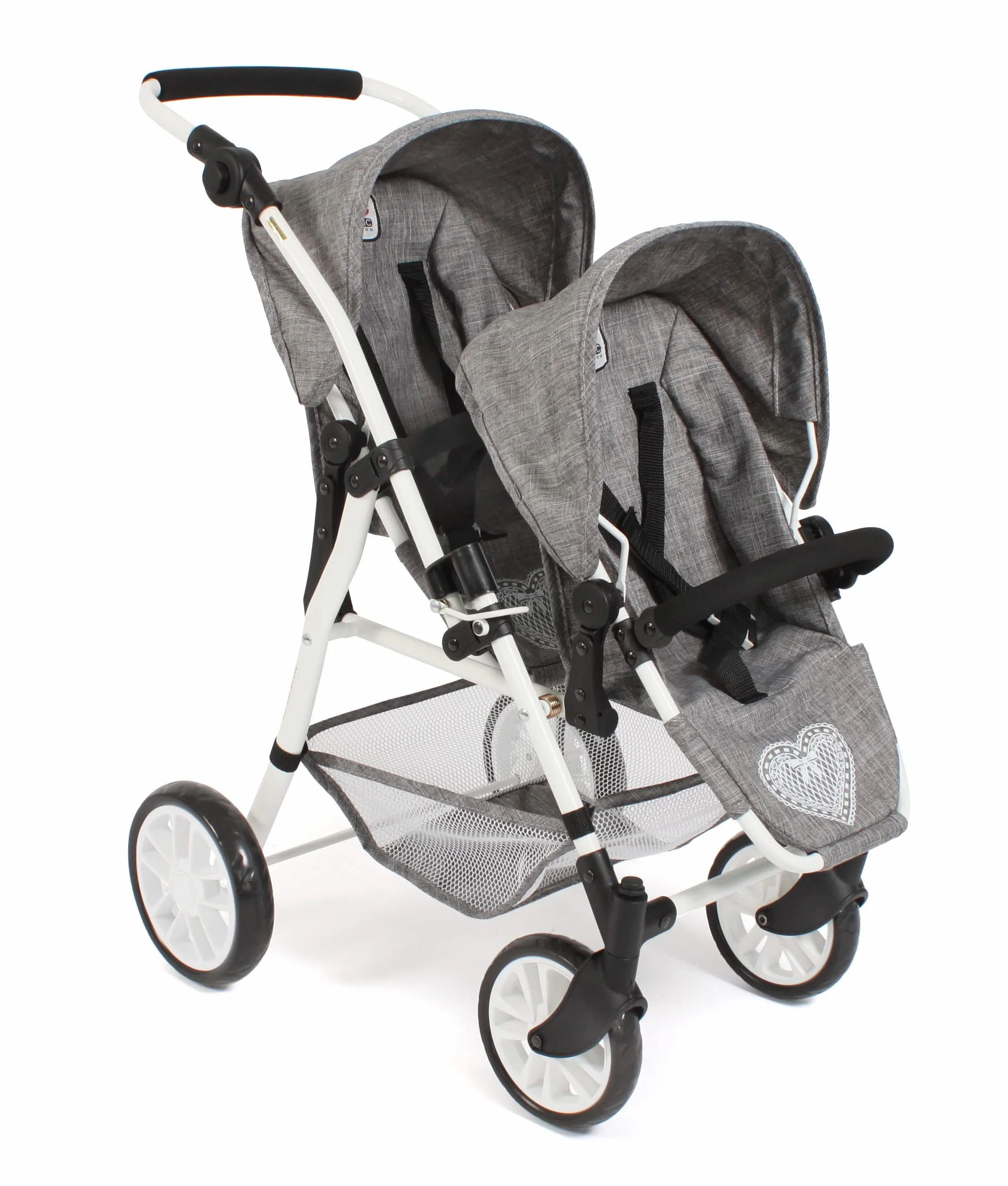Bayer Chic 2000 Cochecito de muñecas Twinny Gemelo para Dos muñecas Gris Vaquero 63 x 43 x 77 cm