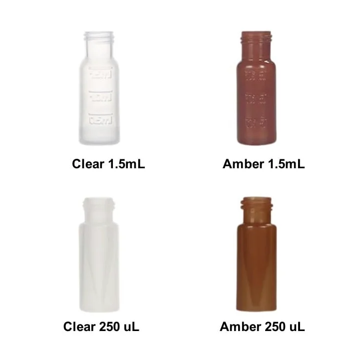 Viales de cromatografía PP de 1,5 ml - Frascos de plástico transparente y ámbar for muestras de cromatografía, paquete de 100 | Amber,250ul