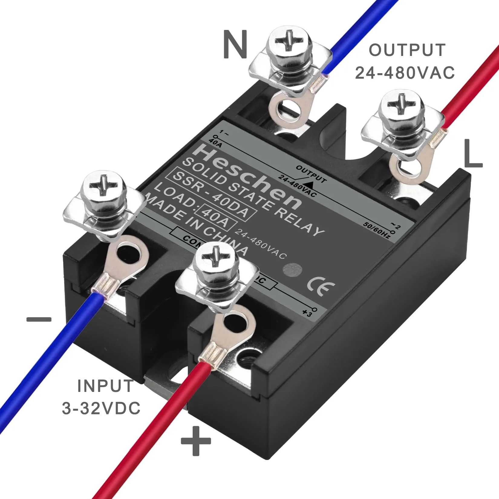 Heschen Relé de estado sólido CC/CA monofásico, SSR-40DA, entrada 4-32VCC, salida 24-480VCA, 40A 50-60Hz (CC/CA 10Pcs)