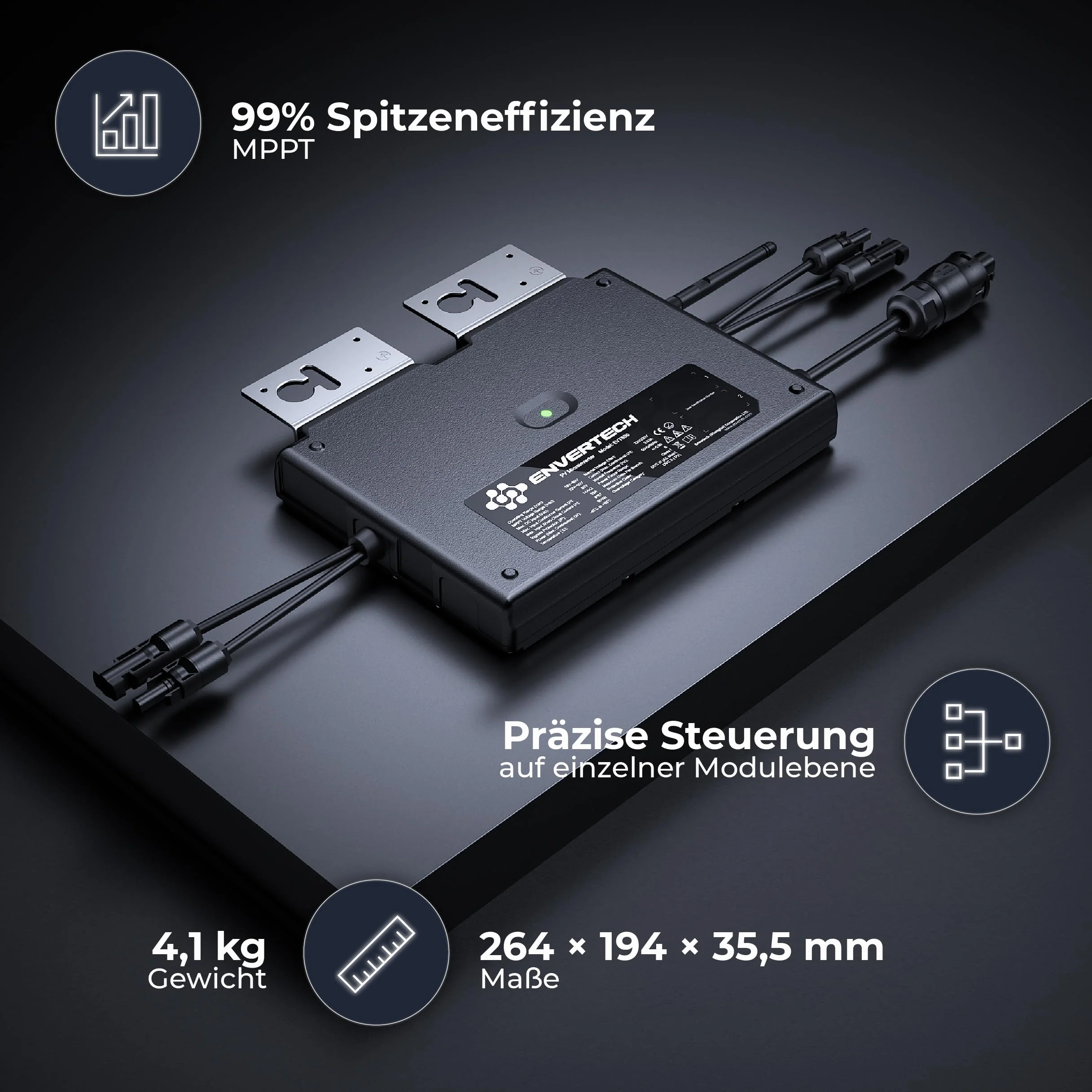 Solarway Microinversor Envertech (1000 W, 5 m cable, 800-1000 W balcony inverter, 2 PV modules, black case, app, WiFi, Bluetooth)
