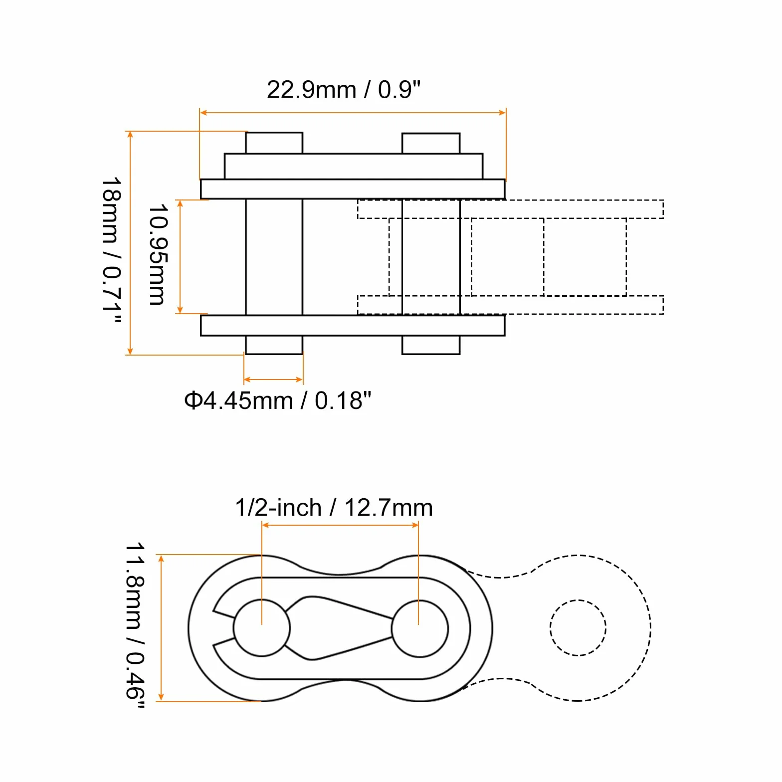 Cadena Maestro Conector Enlace Rodillo 1/2" Paso Carbono Acero para 08B