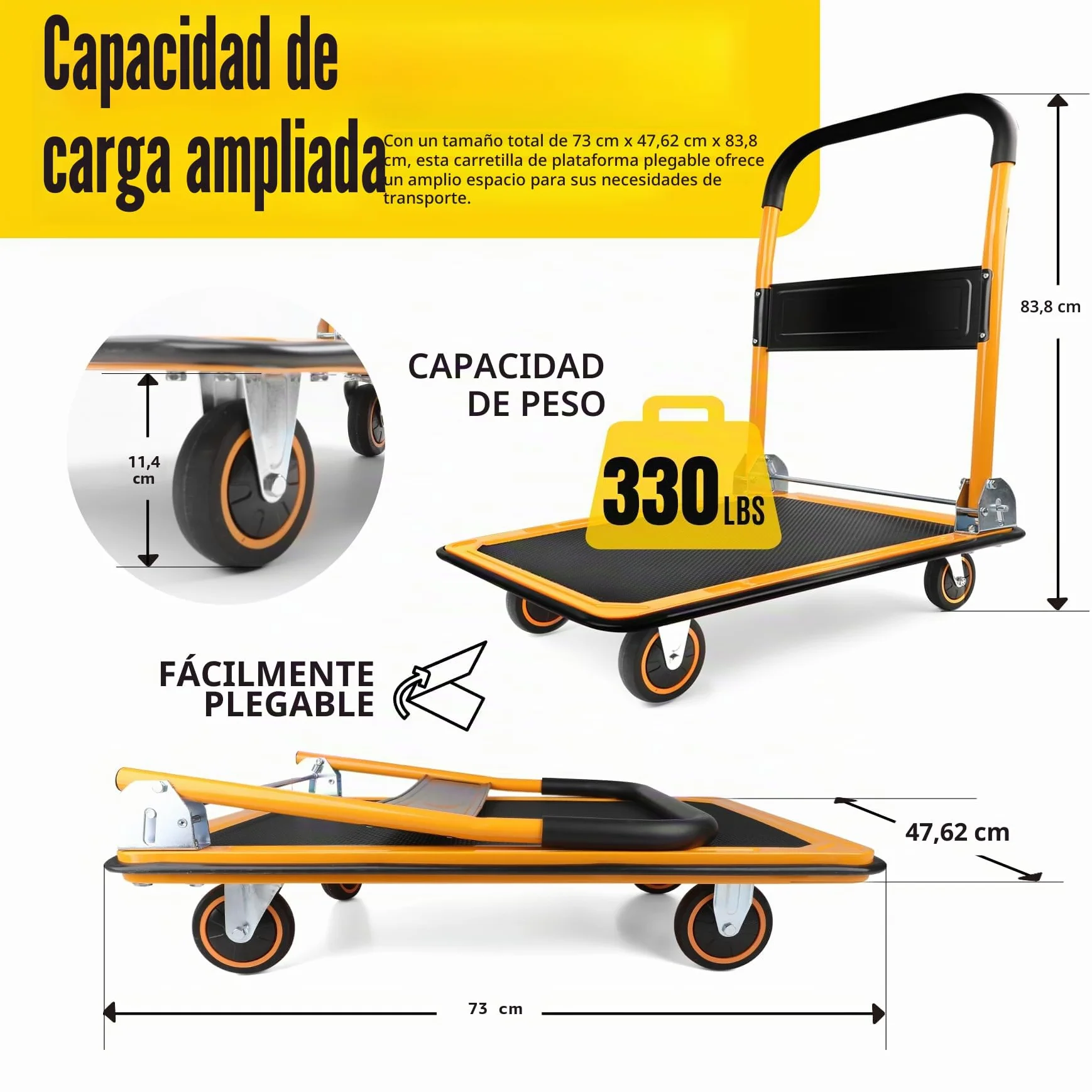 MaxWorks 80876 Plataforma Plegable para camión con Plataforma móvil, 149,68 kg Capacidad de Peso con Ruedas giratorias