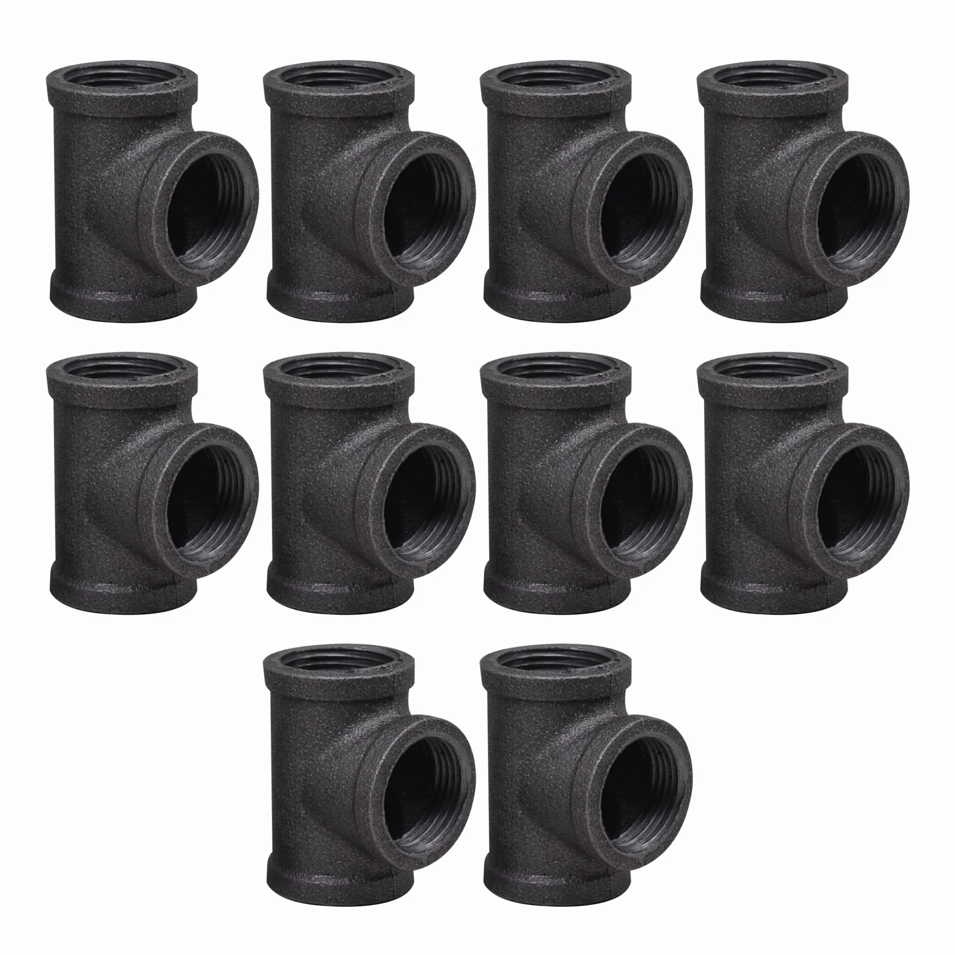DSDS Paquete de 10 camisetas de hierro maleable rústico industrial negro para tuberías, estantes, muebles, decoración del hogar